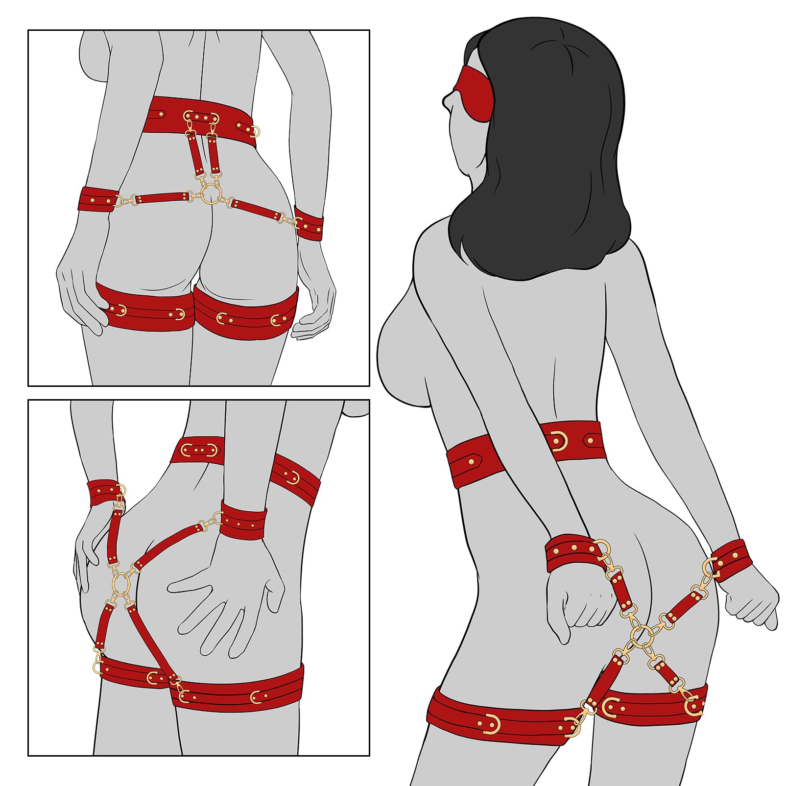UTIMI Sex Bondage BDSM Kit Restraints 6PCS Sets with Adjustable Handcuffs Ankle Cuff Thigh Cuffs Blindfold Cross Strap Waist Strap Adult SM Games Sex Toys for Men Women and Couples