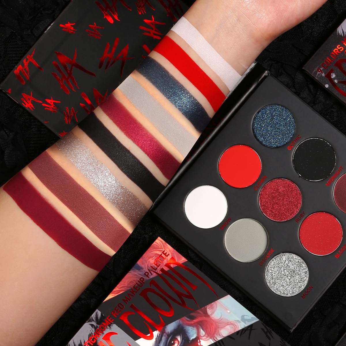 ecofavor Black Smoky Eye shadow Palette, DE’LANCI PANDA 9 Colors True Black Dark Grey Smokey Goth Makeup Pallet, 9 Soft Matte Shimmer High Pigmented Basic Black White Gray Shade for Halloween: Red
