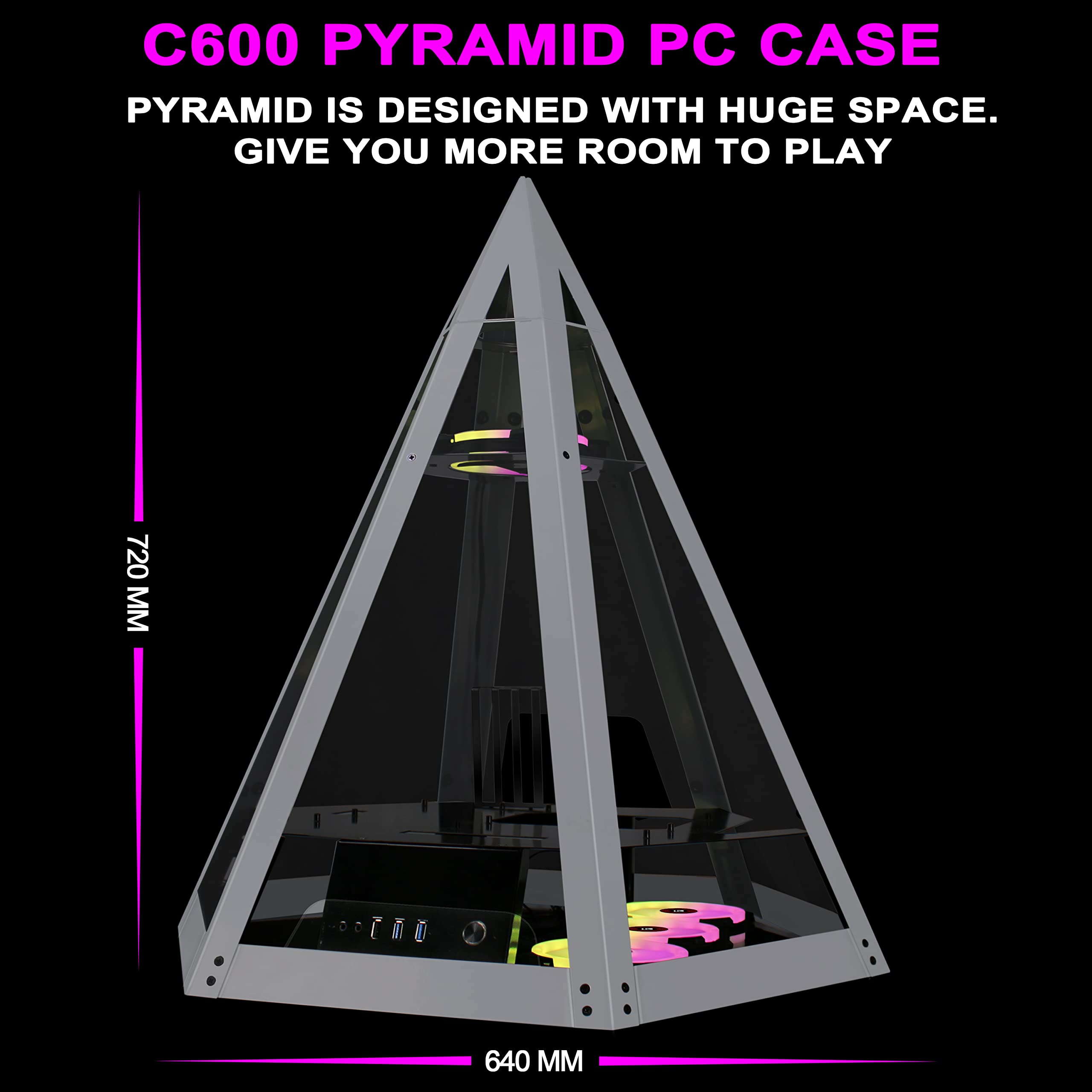 KEDIERS Diamond Pyramid ATX PC Case Innovative Gaming Computer Tower Case,C600: Panoramic open chassis