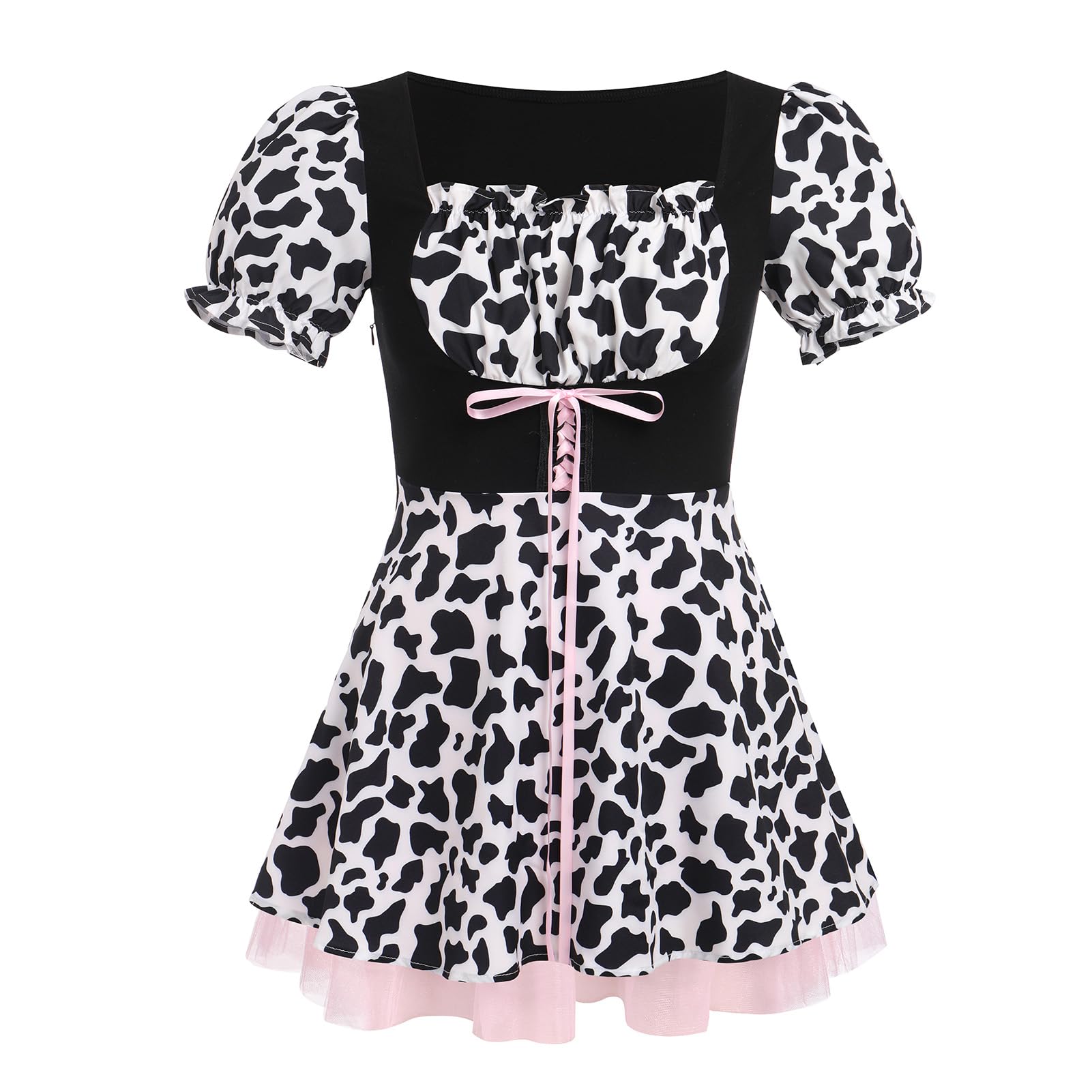 Women Cow Halloween Costume Cow Print Dress + Headband + Bowtie Anime Animals Cosplay Outfit 3 Piece Set thumbnail 2