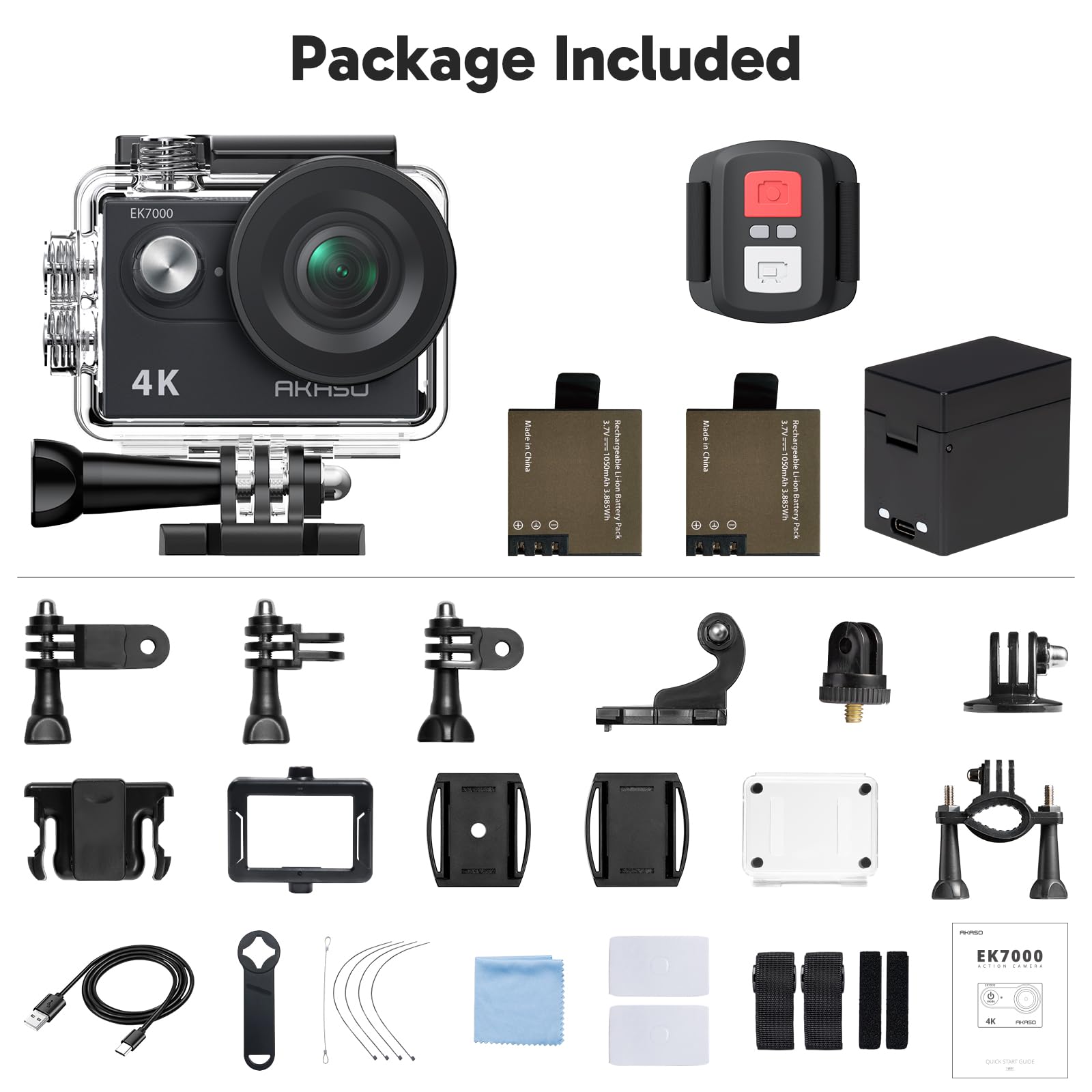 AKASO EK7000 4K30FPS 20MP WiFi Action Camera with EIS Ultra HD 131FT Waterproof Underwater Camera Remote Control 4X Zoom Support External Microphone: Black