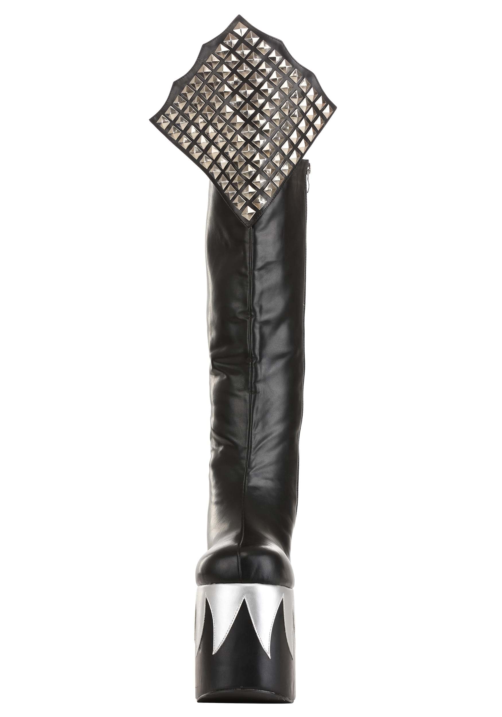 Fun Costumes KISS Demon Boots for Men's Cosplay Costume, Gene Simmons Black Platform Boots with Silver Flame Design Size 10