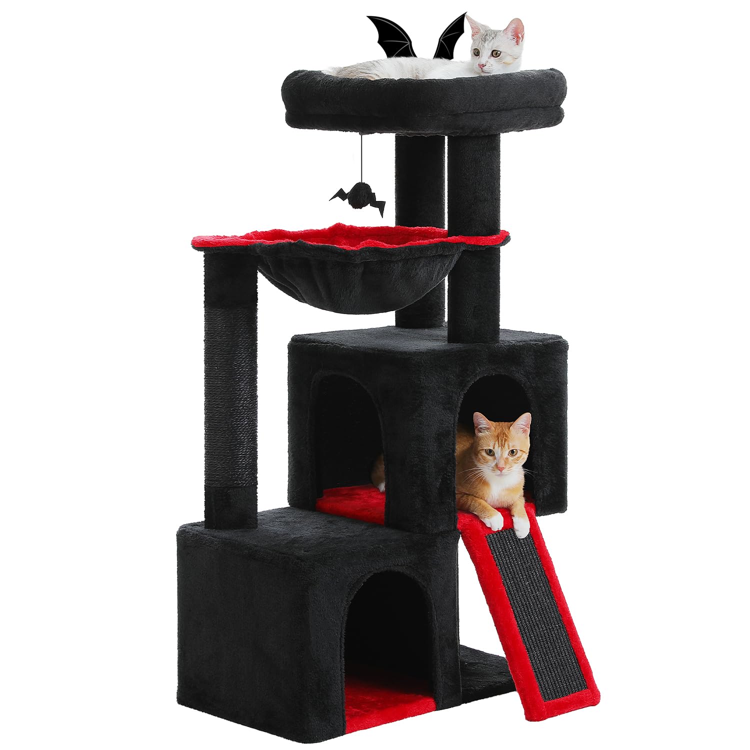 PAWZ Road Large Cat Tree, 41 Inches Gothic Cat Tower with 2 Spacious Condos for Indoor Cats, Large Black Cat House with Comfy Hammock, Padded Perch, Scratching Pad and Replaceable Balls-Black: 41 Inches Black