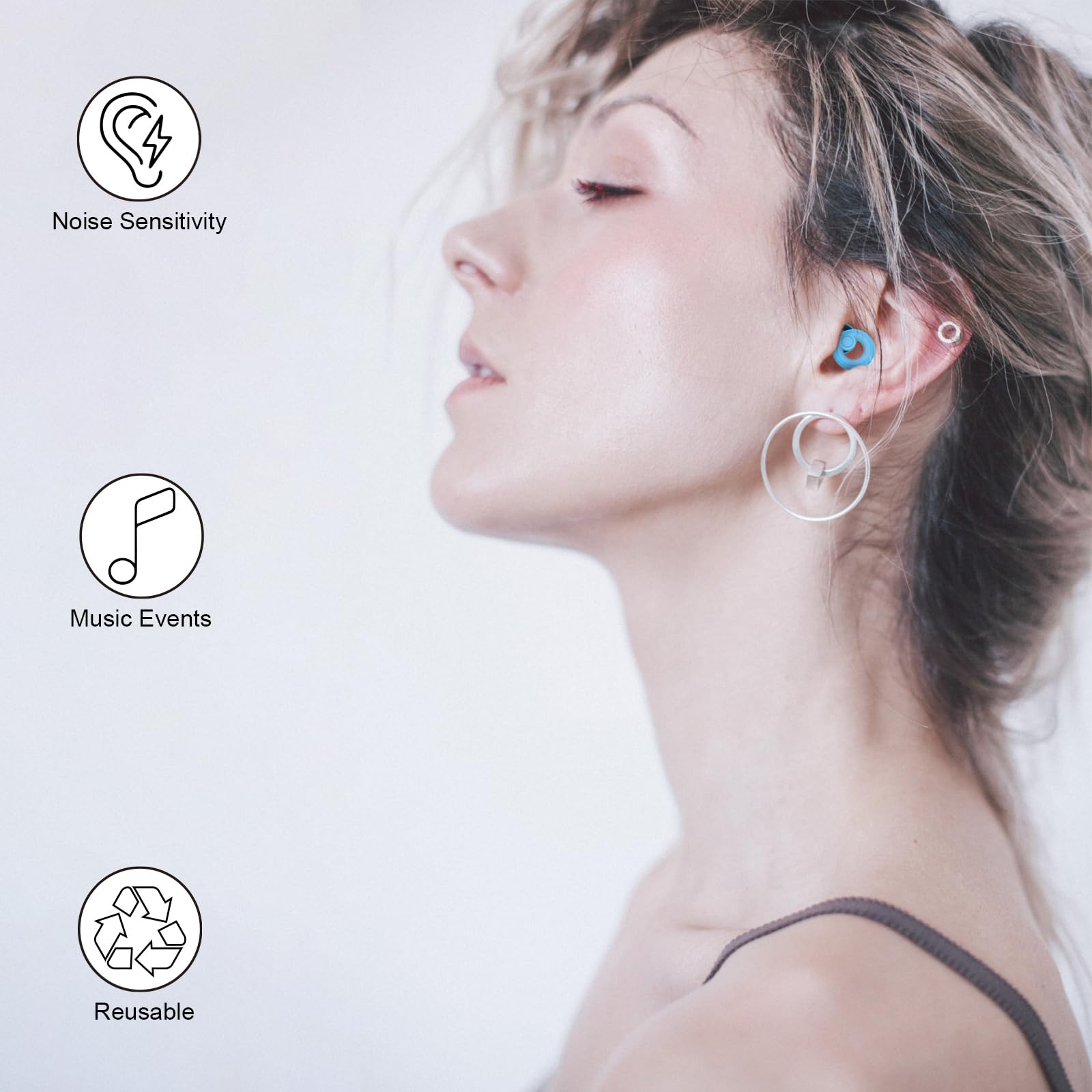 Jayine Ear Plugs for Noise Cancelling Ear Protection EarPlugs for Sleep,Concerts,Work,Study,8 Size Eartips with Small Box,Perfect -30dB Silicone Earplugs for Noise Reduction: Sky Blue