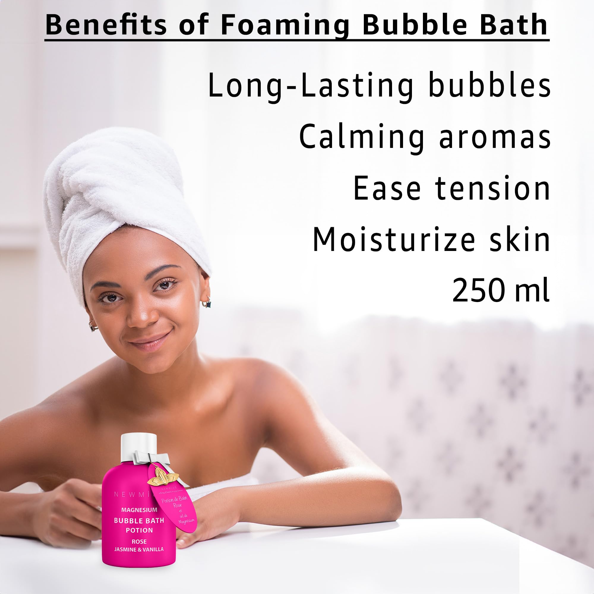 Magnesium Bubble Bath Rose Jasmine Vanilla Long Lasting Foam for Sore Muscles Epsom Salt Moisturizing Relaxing Stress Relief Spa Gift for Women: Magnesium Bubble Bath Rose Jasmine Vanilla Long Lasting Foam for Sore Muscles Epsom Salt Moisturizing Relaxing Stress Relief Spa Gift for Women