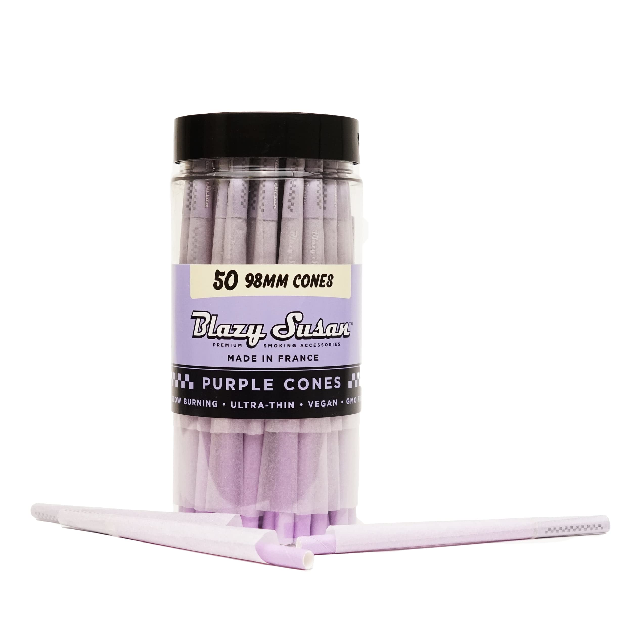 Blazy Susan Purple Pre-Rolled Cones, 50 Count (98mm) - Slow-Burning Rolling Paper & Ultra-Thin Natural Preroll Cones with Filter Tips - Vegan, GMO-Free, Convenient & Easy-To-Use Prerolled Cones: Blazy Susan Purple Pre-Rolled Cones, 50 Count (98mm) - Slow-Burning Rolling Paper & Ultra-Thin Natural Preroll Cones with Filter Tips - Vegan, GMO-Free, Convenient & Easy-To-Use Prerolled Cones