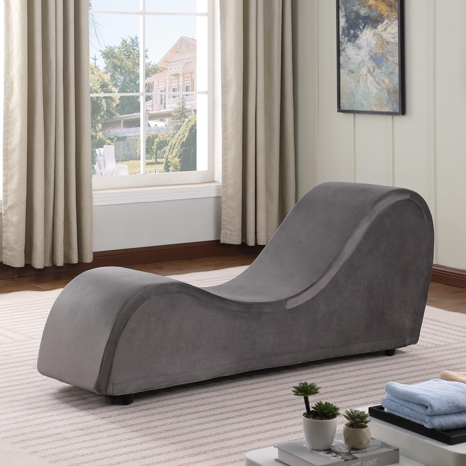 JUBILOOM Yoga Chaise Lounge Chair - Ergonomic Design for Adults, Padded Sponge with Washable, Yoga Chair with Non-Slip Bottom for Bedroom, Living Room, Indoor & Outdoor Yoga Furniture, Dark: Grey