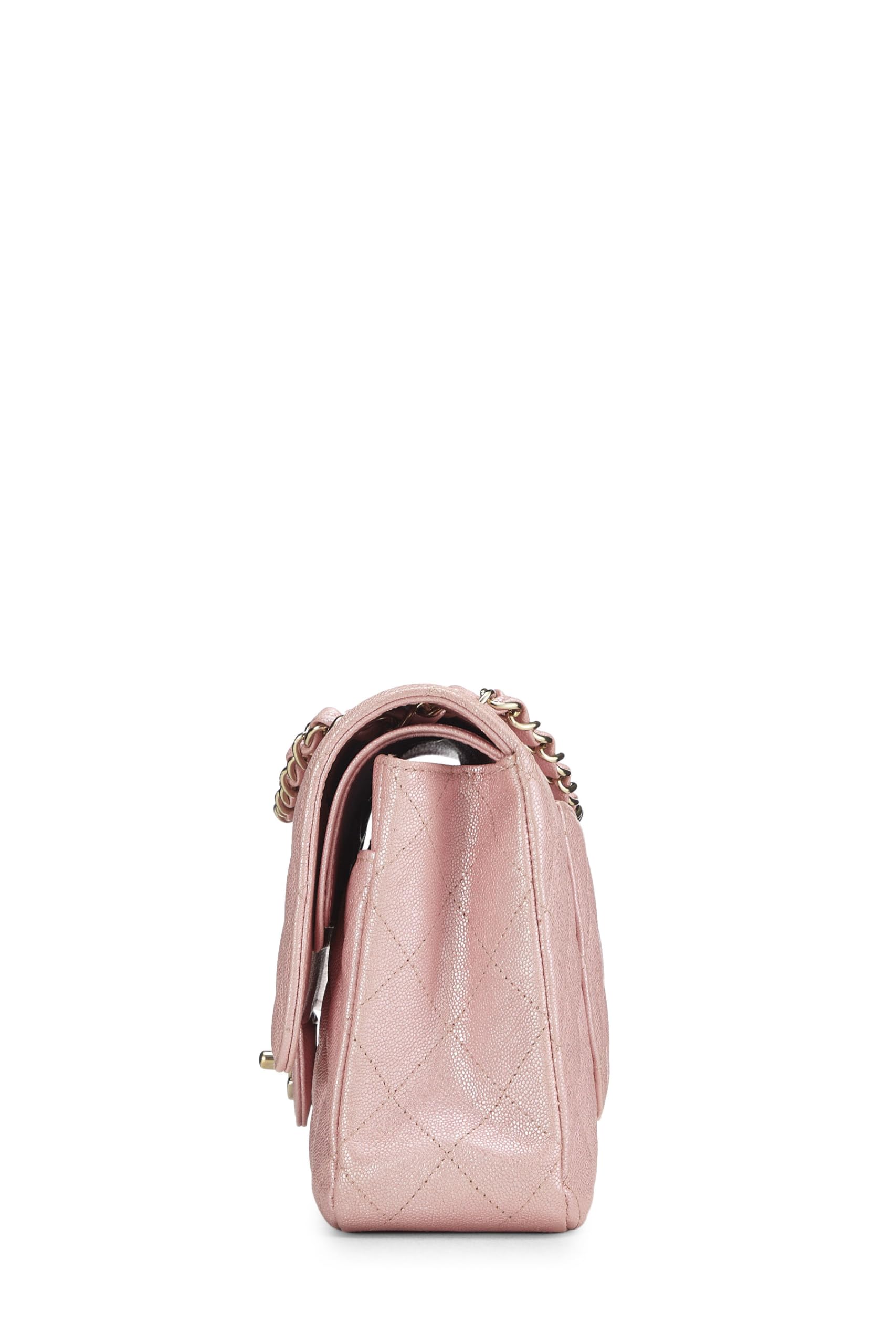Chanel, Pre-Loved Iridescent Pink Quilted Caviar Classic Double Flap Medium, Pink: Chanel, Pre-Loved Iridescent Pink Quilted Caviar Classic Double Flap Medium, Pink