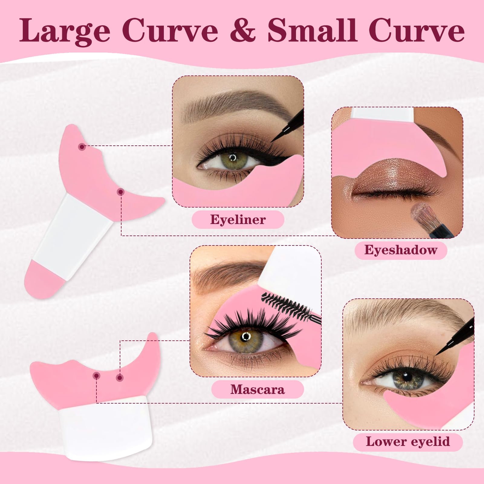 IDDFEVE 4Pcs Eyeliner Stencils, Silicone Winged Tip, Multifunctional Mascara Shield for Eyeshadow and Eyelashes, Professional &Quick Cat Eye Makeup Tool for Beginners (Pink)