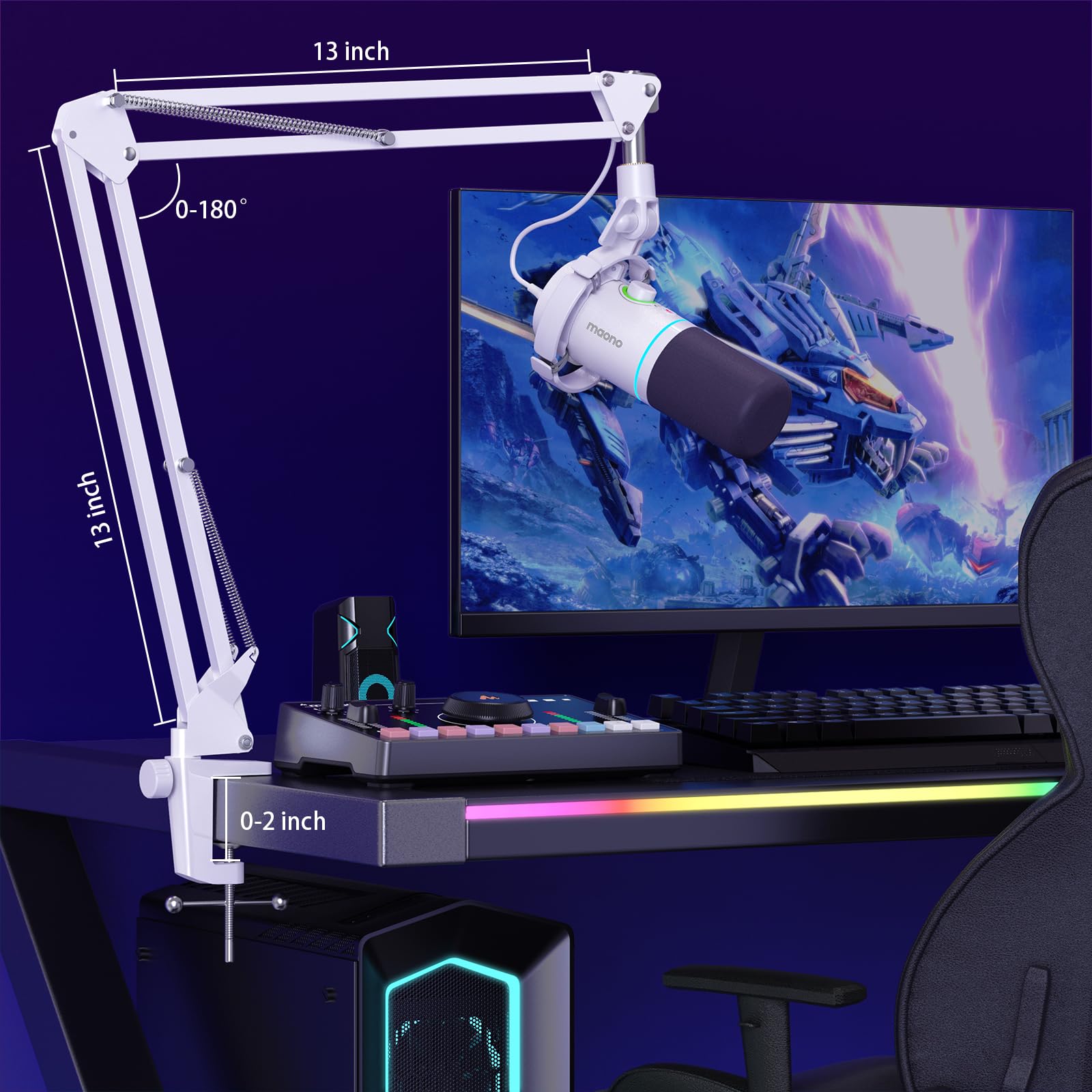 MAONO XLR/USB Dynamic Microphone Set, RGB Podcast Microphone with Boom Arm, Software, Mute Button, Gain Control, for PC Gaming, Streaming, Recording, PS4/5 Mac Mixer, etc. PD200XS Black