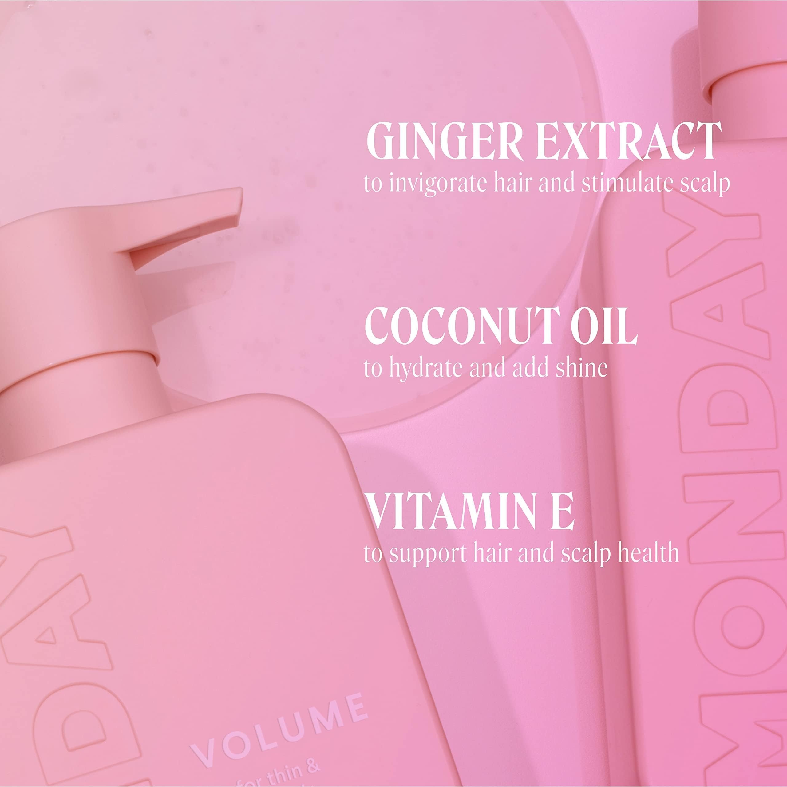 MONDAY HAIRCARE Volume Shampoo + Conditioner Set (2 Pack) 12oz Each for Thin, Fine, and Oily Hair, Made from Coconut Oil, Ginger Extract, & Vitamin E, 100% Recyclable Bottles - Image 3