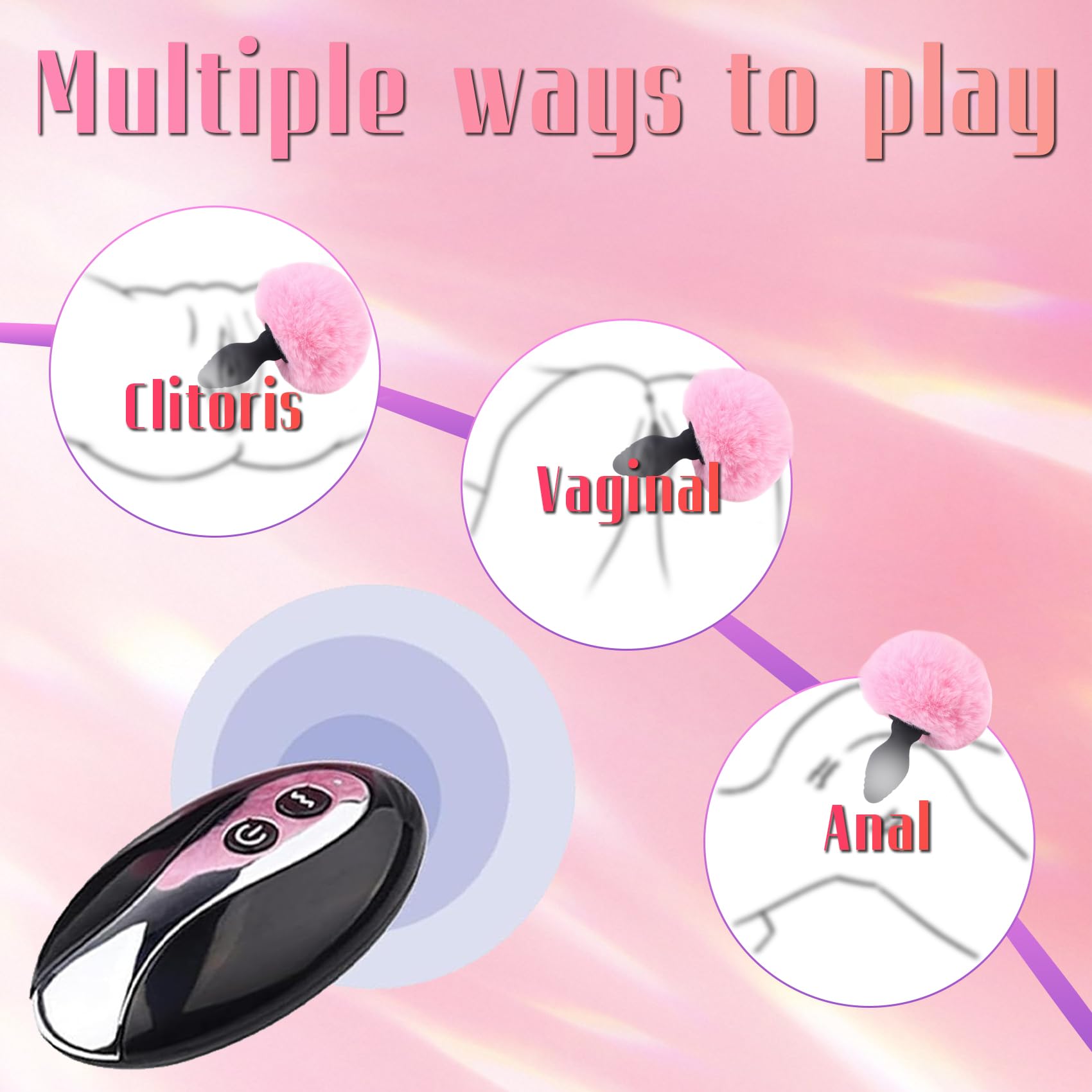 Bunny Tail Butt Plug Vibrator, Soft Silicone Anal Plug with  Faux Fur, Wireless Remote Control Design, Rabbit Tail Trainer for Adult Sex Toys for Role Play Cosplay Women, Men and Couples, Cute Sex: Pink