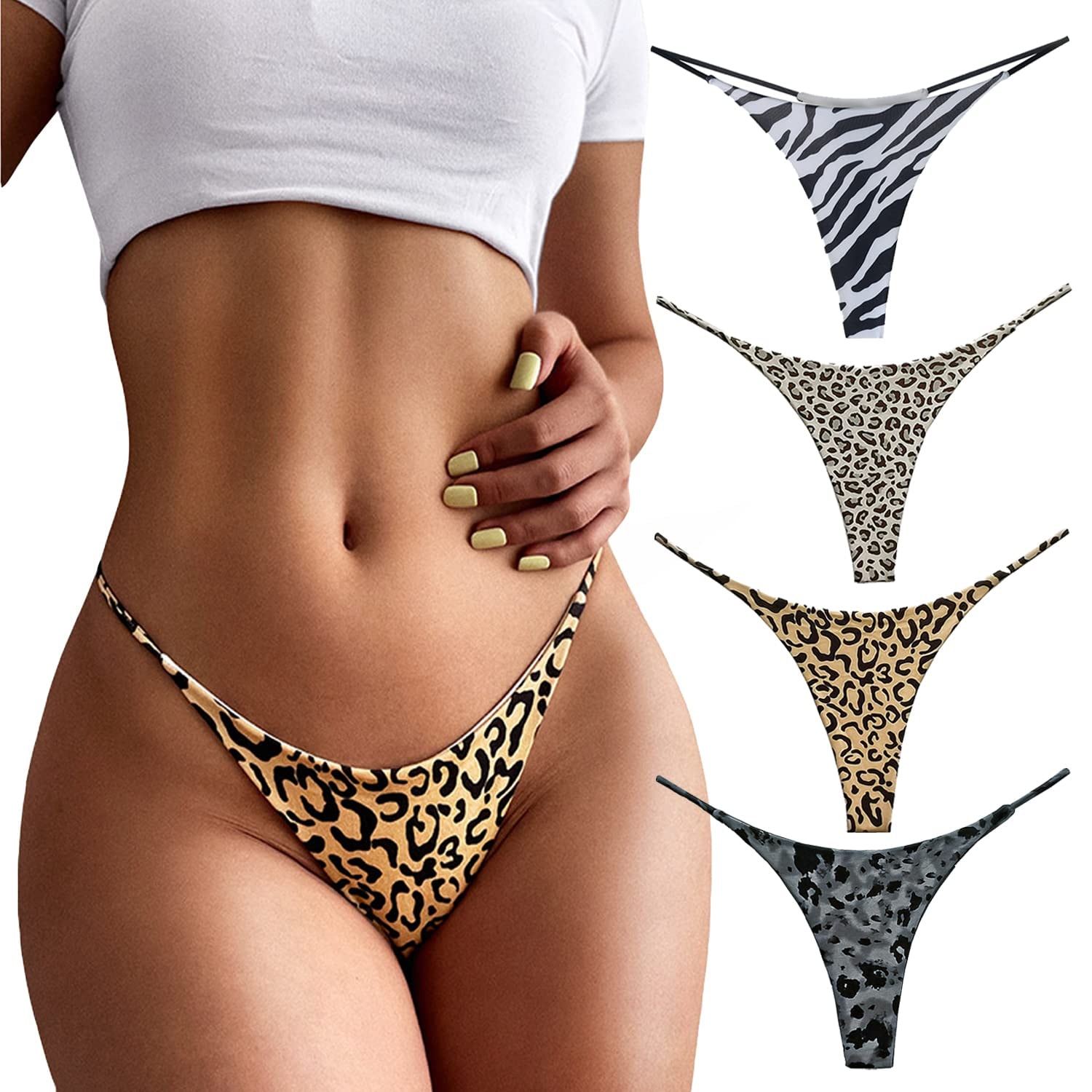 Aogda Thong for Women Cotton Underwear Low Rise Panties Woman G-String Thongs: Medium A-4 Pack