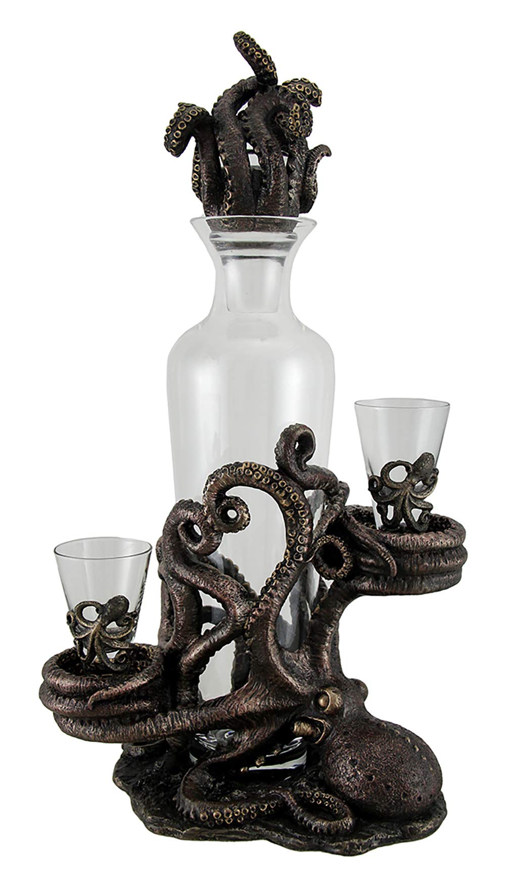 Resin And Glass Liquor Decanters Octopus Spirit Decorative Antique Bronze Finish Statue And Glass Decanter Set 8.5 X 15.5 X 5.25 Inches Bronze