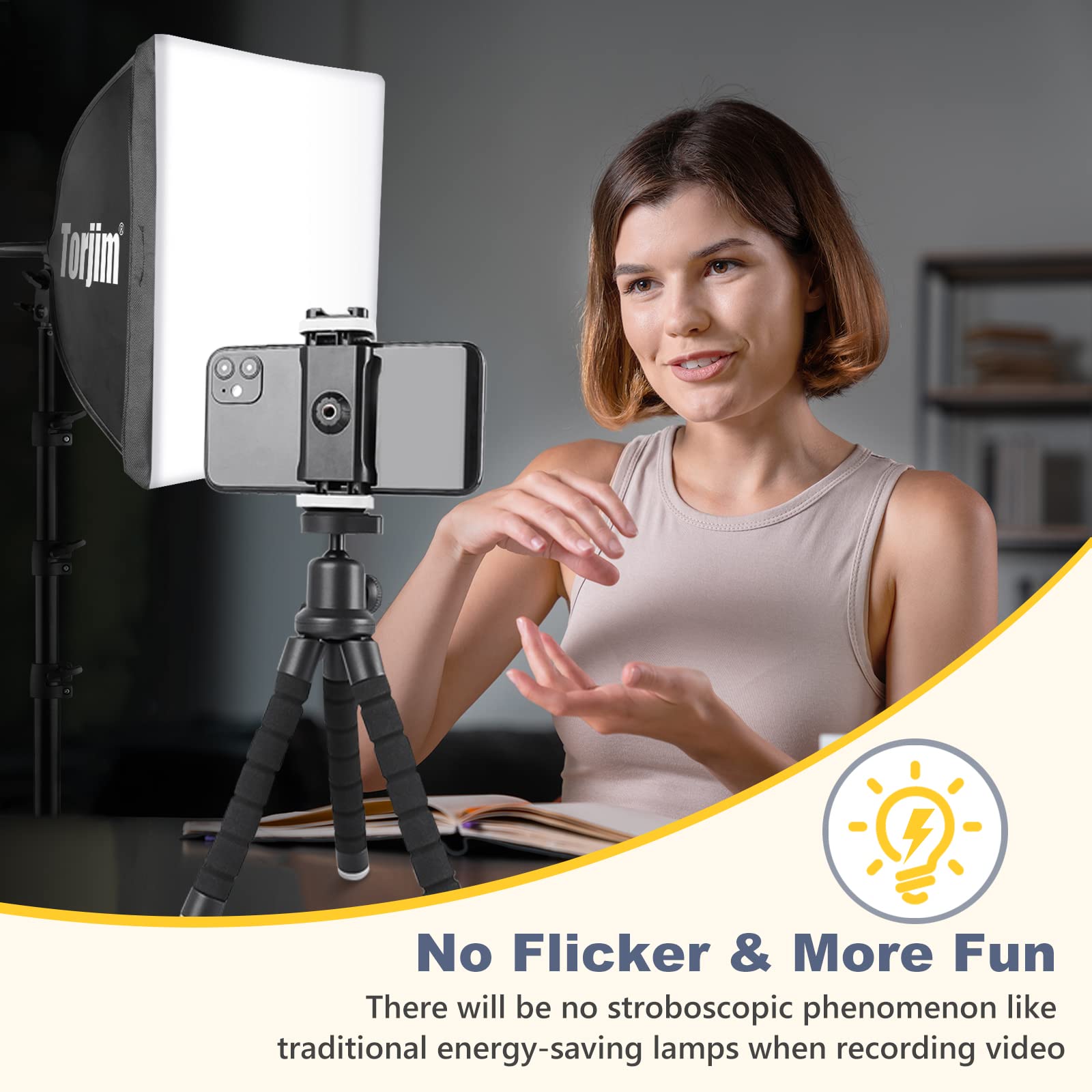 Torjim Softbox Photography Lighting Kit, 16'' x 16'' Professional Softbox Lighting Kit with 85W 3000-7500K LED Bulbs, Studio Lights for Photography/Video Recording/Live Streaming/Portraits Shooting: 16inch