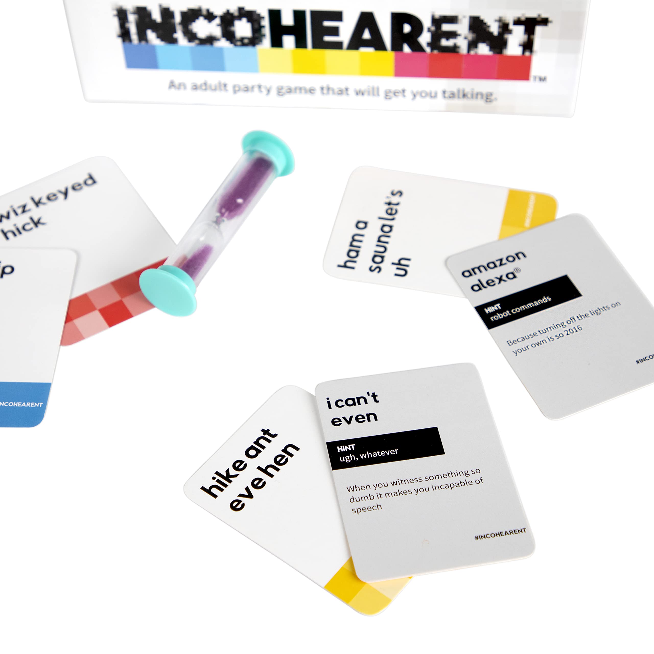 WHAT DO YOU MEME? Incohearent, The Guess The Gibberish Party Game by Relatable, A Funny Card Game for Adults, Great for Game Night Games, Includes 400 Cards, Instructions, and 1 Sand Timer