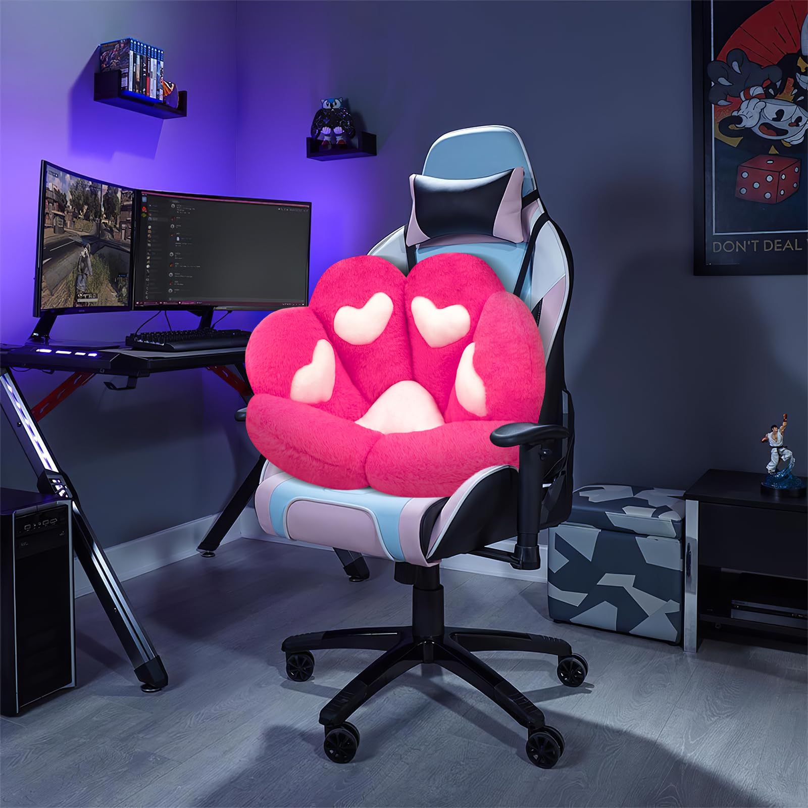 MOONBEEKI Cat Paw Cushion Chair Comfy Kawaii Plush Seat Cushions Shape Lazy Pillow for Gamer Chair 28"x 24" Cozy Floor Cute Seat Kawaii for Girl Worker Gift, Dining Room Bedroom Decorate Black: Red 28 Inch