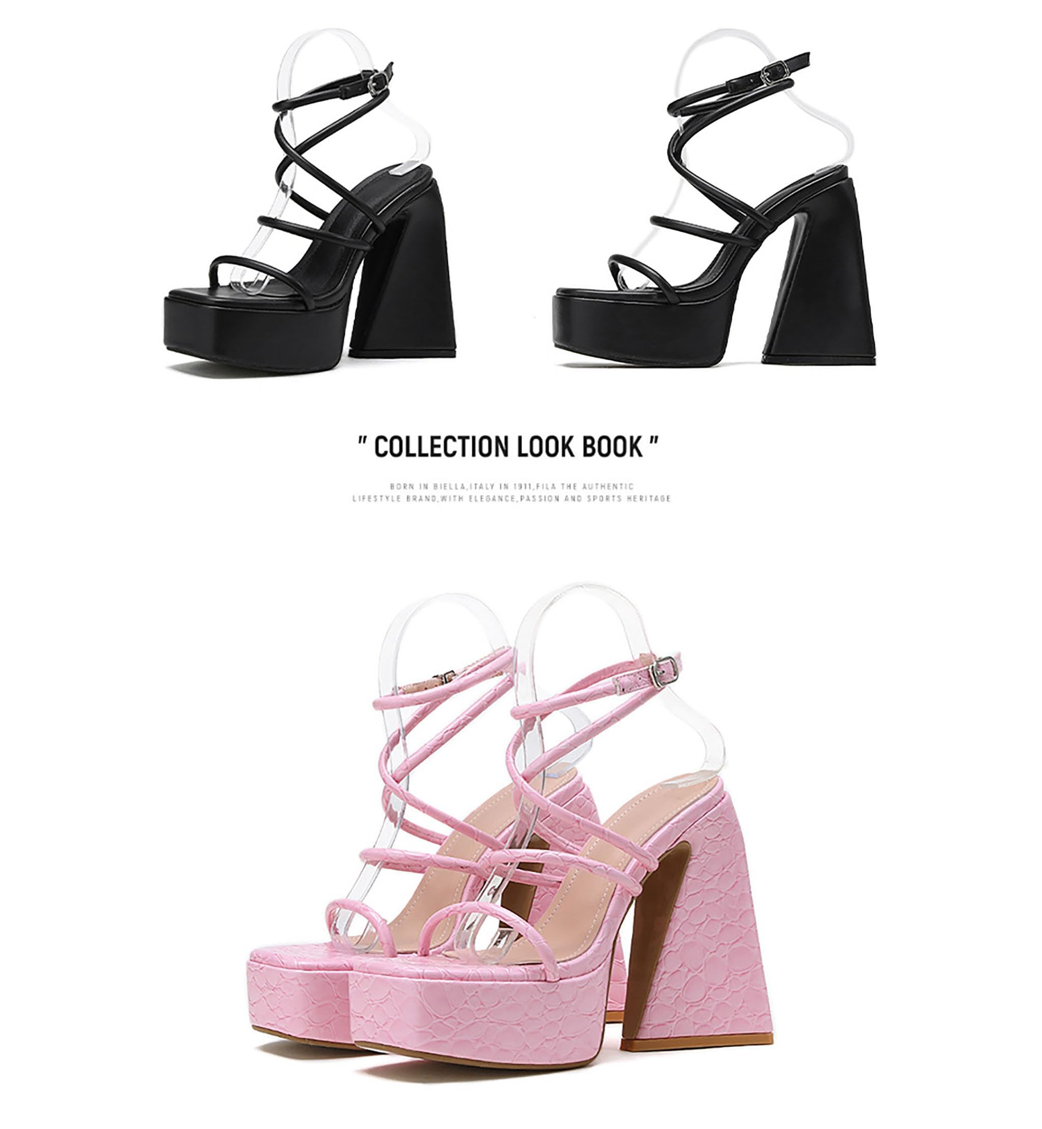 FUUBAMB00 Women's Platform Chunky High Heels 15cm /6in Square Open Toe Ankle Strap Block Trapezoidal Heel Super Stable Sandals: US7 EU39 Black