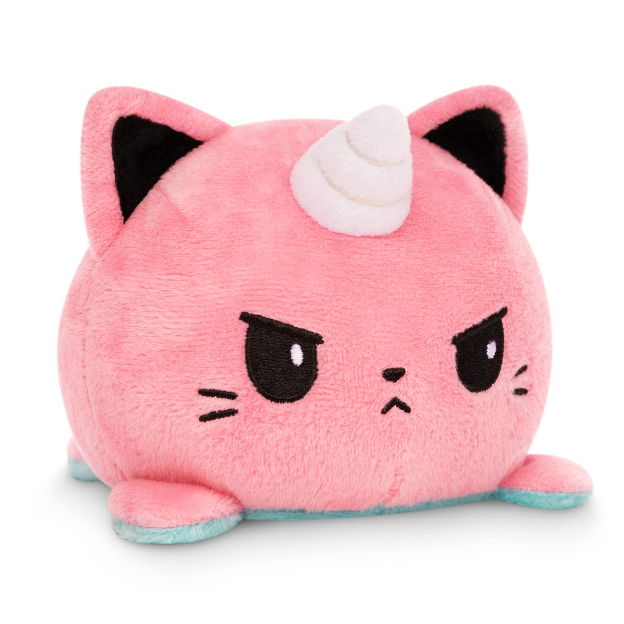 TeeTurtle - The Original Reversible Cat Plushie - Black + Pumpkin - Cute Sensory Fidget Stuffed Animals That Show Your Mood - Perfect for Halloween!: Pink + Aqua Puppy + Kittencorn