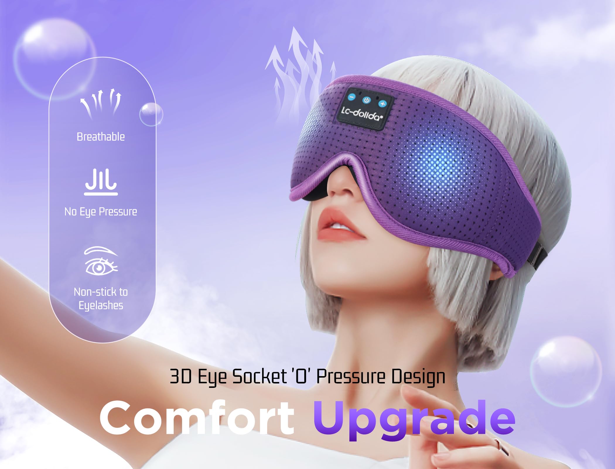 LC-dolida Sleep Headphones, 3D Sleep Mask Bluetooth Wireless Music Eye Mask, Sleeping Headphones for Side Sleepers Sleep Mask with Bluetooth Headphones Ultra-Thin Stereo Speakers Perfect for Sleeping