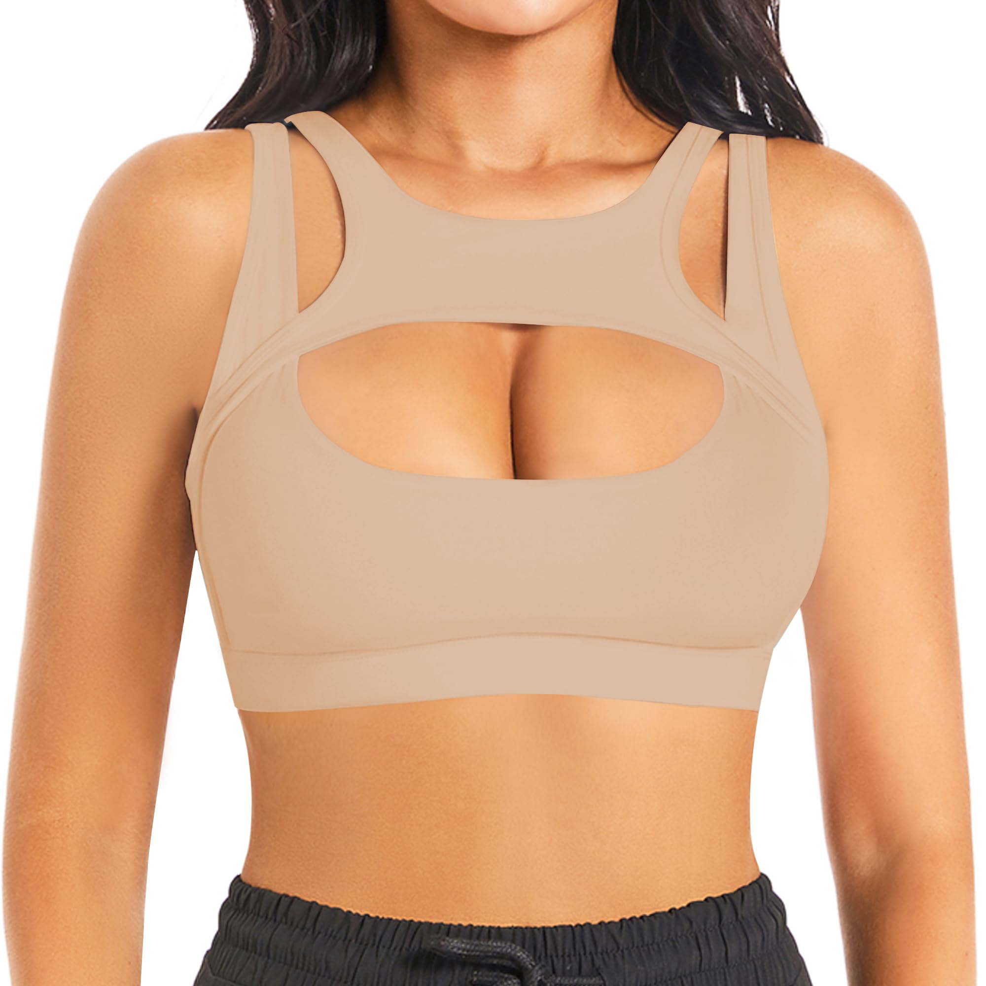 Betaven Push up Sports Bra for Women Sexy Hollow Crop Tops with Removable Cups Workout Fitness Yoga Bra Medium Support thumbnail 2