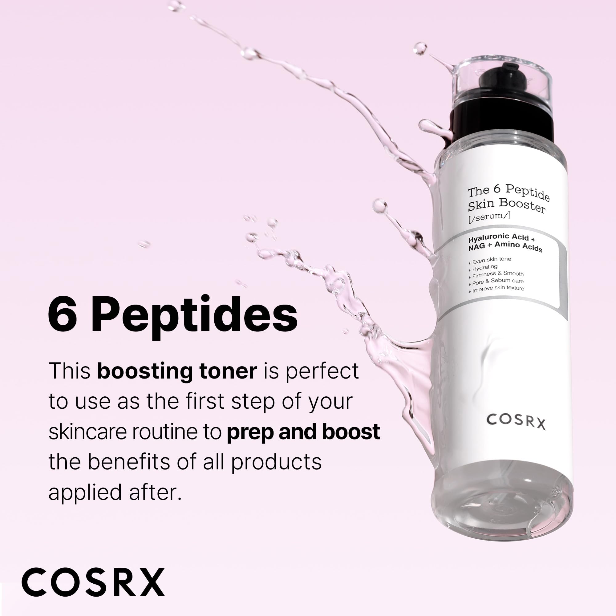 COSRX 6X Peptide Collagen Booster Toner Serum, Niacinamide & Hyaluronic Acid Facial Essence for All Skin Types, Korean Skin Care, Paraben Free, 150mL/5.07 Fl.Oz: COSRX 6X Peptide Collagen Booster Toner Serum, Niacinamide & Hyaluronic Acid Facial Essence for All Skin Types, Korean Skin Care, Paraben Free, 150mL/5.07 Fl.Oz