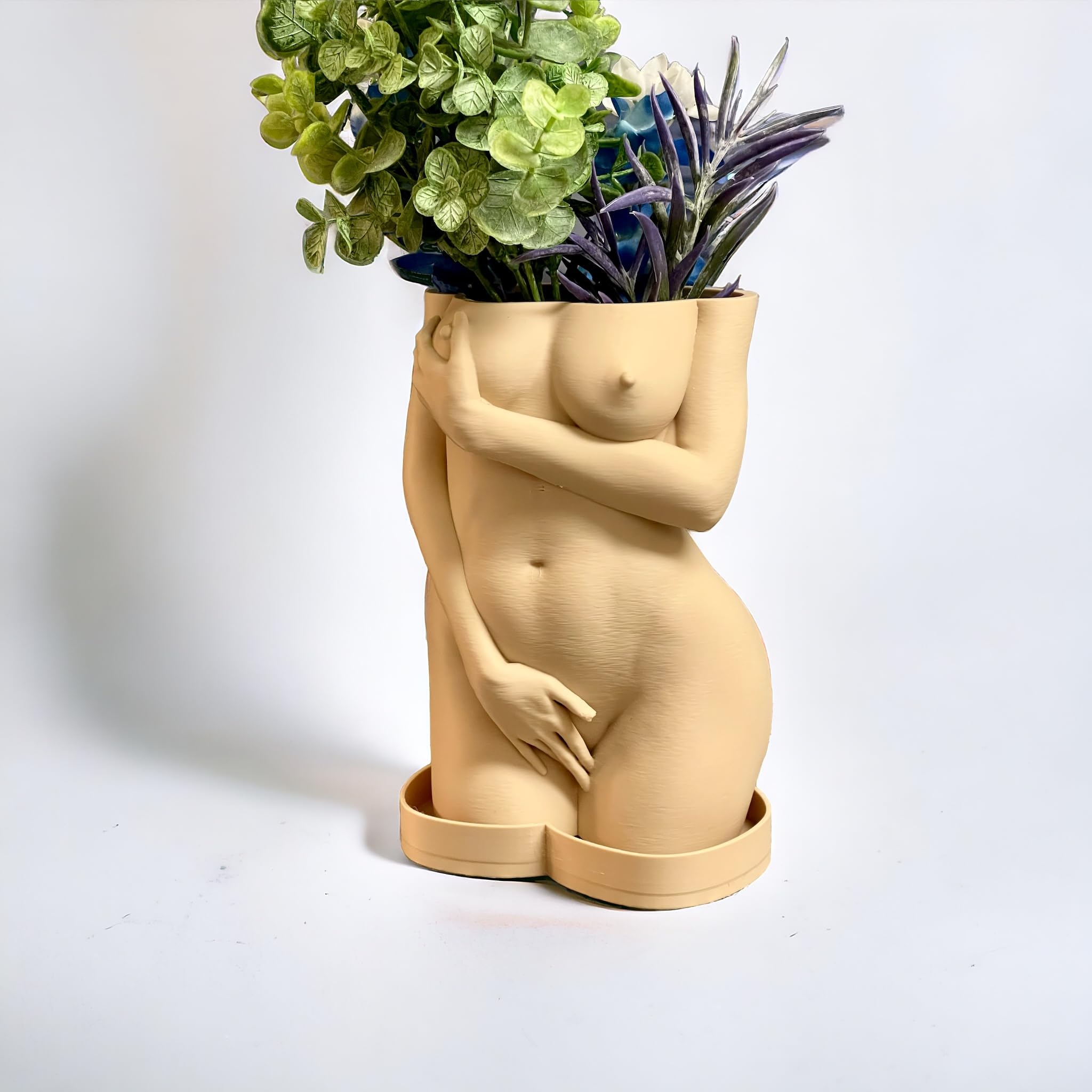 Female Body Planter, shy woman Plant Pot, Body Vase, Plant Lover Gift with drainage hole and drip tray (Sand Beige color): Female Body Planter, shy woman Plant Pot, Body Vase, Plant Lover Gift with drainage hole and drip tray (Sand Beige color)