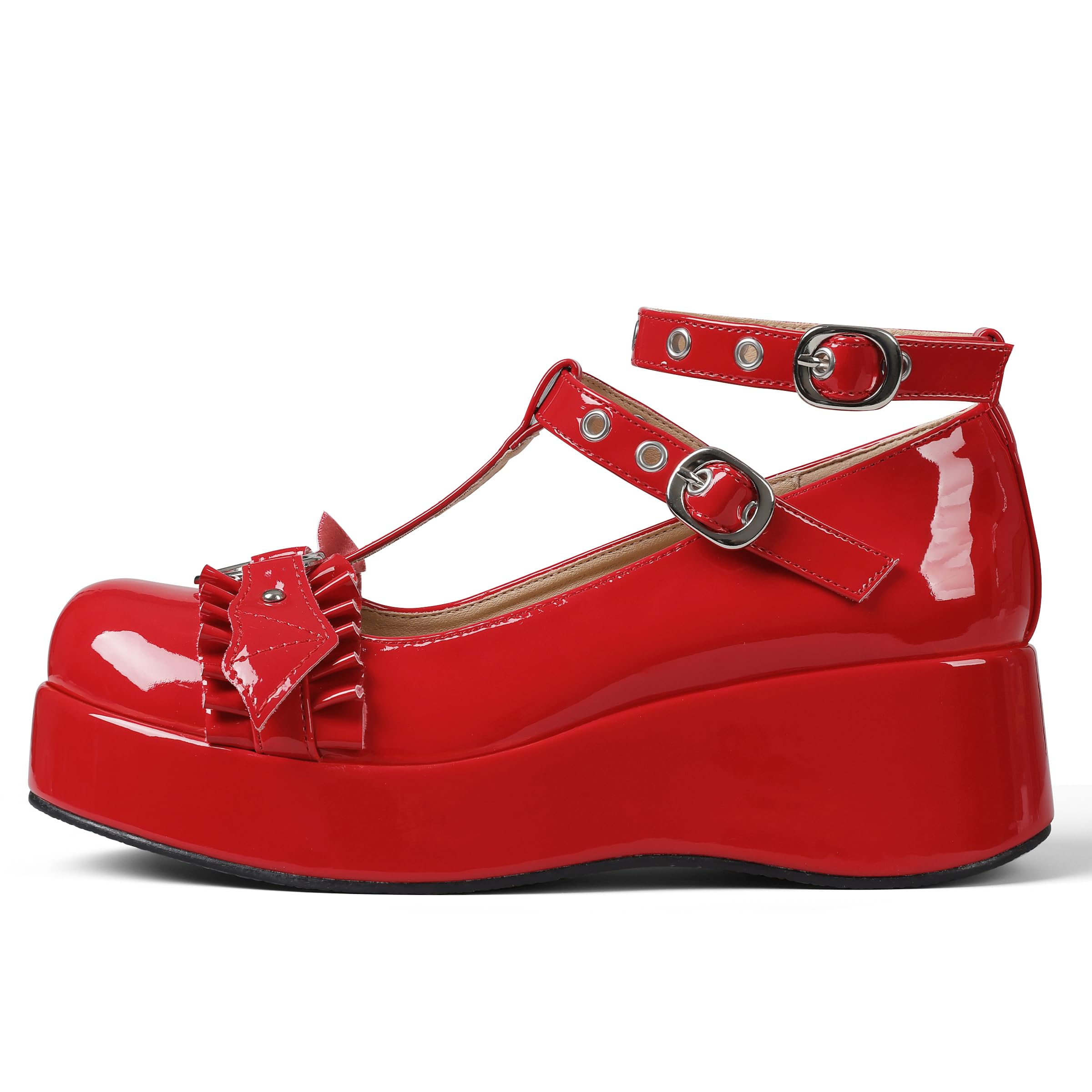 CELNEPHO Mary Jane Shoes Women Cute Ankle Strap Platform Wedge High Heel Pumps Gothic Party Dress Shoes for Women: 9.5 Red Patent