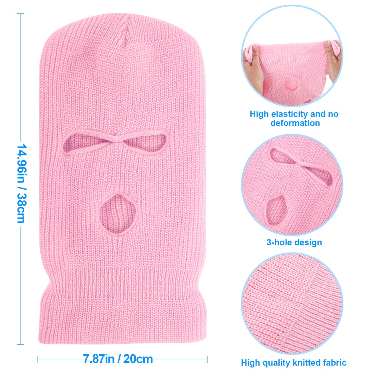 2 Pieces 3-Hole Full Face Mask Cover Ski Mask Winter Balaclava Cap Knitted Face Cover for Winter Outdoor Sports: One Size Pink+hotpink