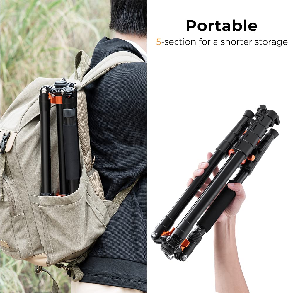 K&F Concept 90 inch/230cm Ultra High Camera Tripod,Horizontal Overhead Shooting Travel Tripods with Metal Ball Head 10KG Load Capacity,Detachable Monopod, for Indoor and Outdoor Use: T255A3+BH-28L