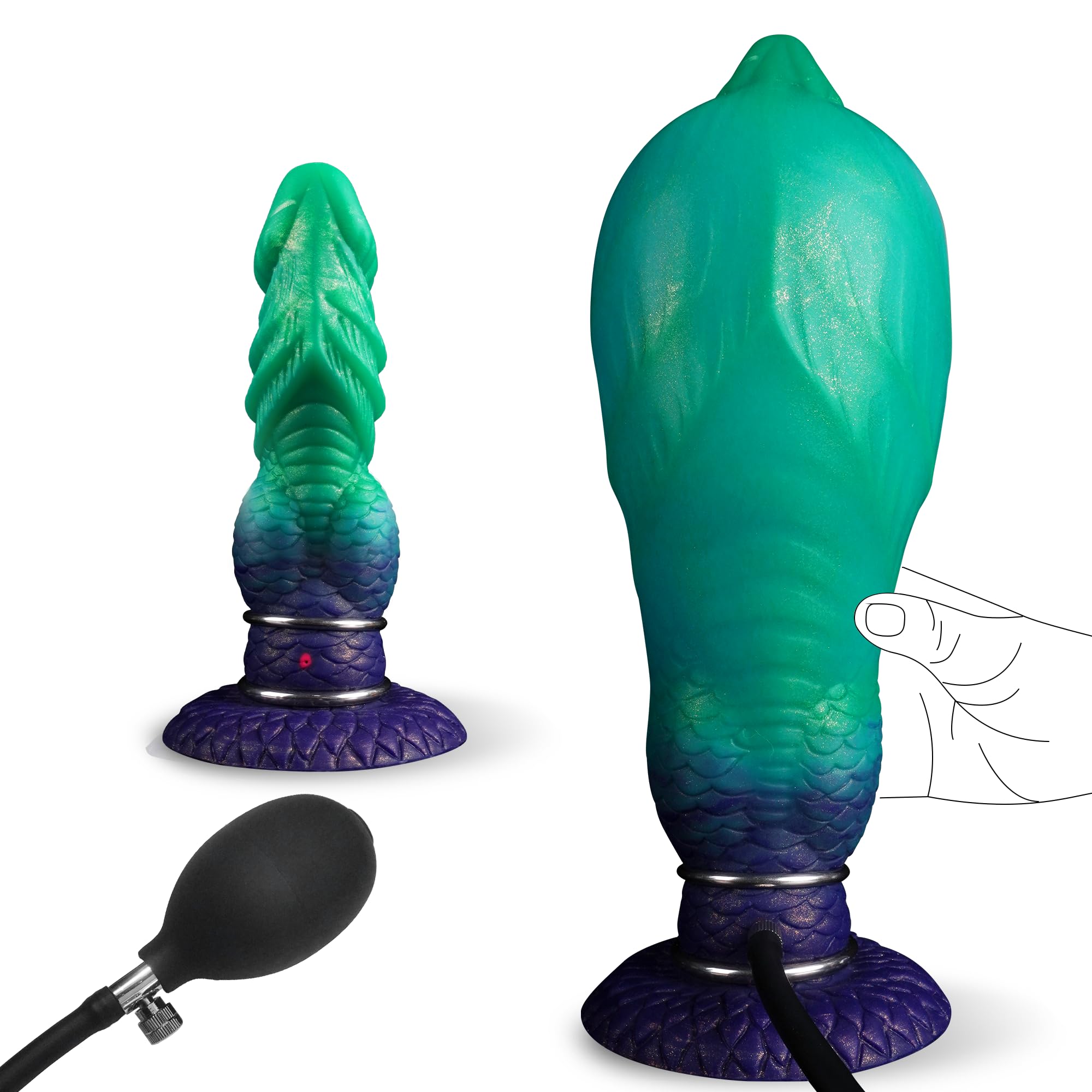Monster Dildo Inflatable Dragon Dildo Knot Fantasy Dildo with Adjustable Thickness, Huge Dildo Thick Anal Dildo with Strong Suction Cup, Horse Dildo Animal Dog Dildo, Adult Toys for Women Men: Green