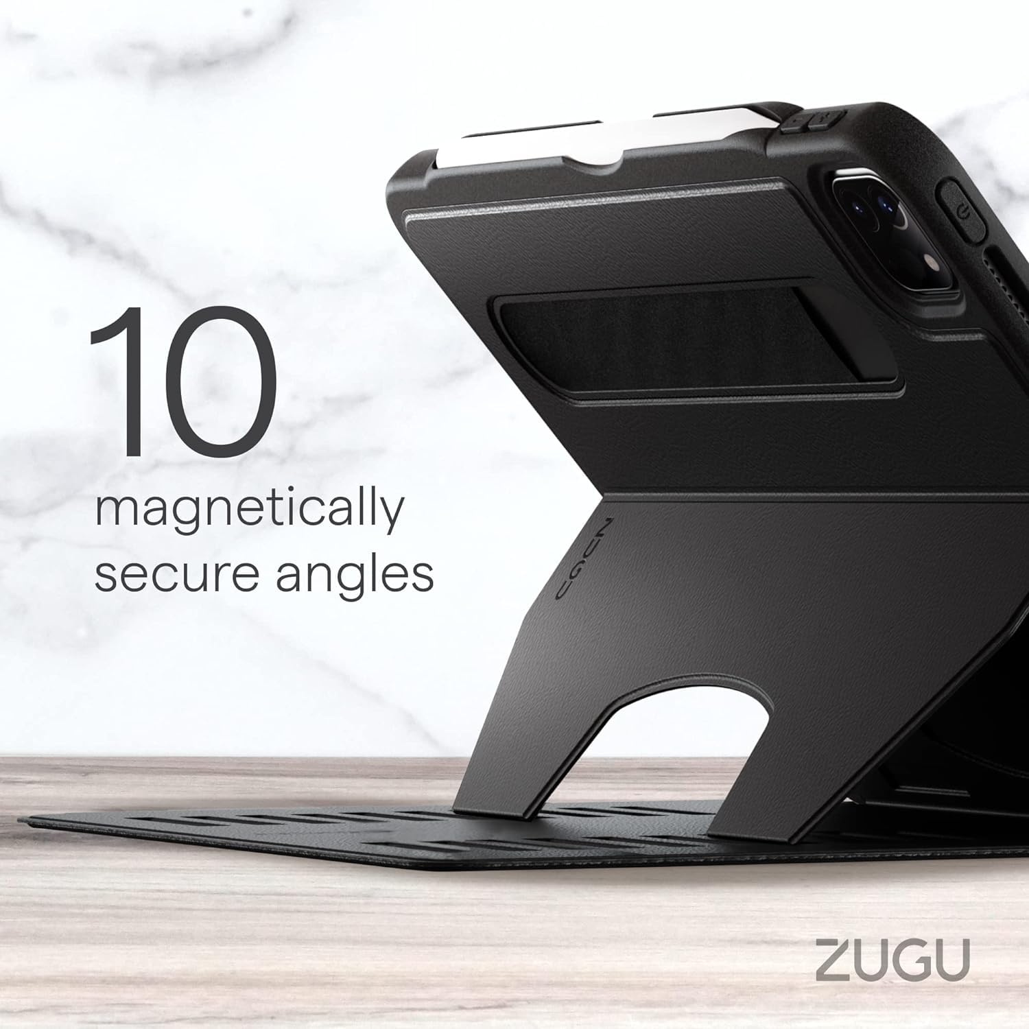 Zugu Case for iPad Air 13 Inch M3 2025 & M2 2024 &/12.9 inch (3rd/4th Gen), Slim Protective Cover with Apple Pencil Charging & Storage, Auto Wake/Sleep, Multiple Viewing Angles (Black)