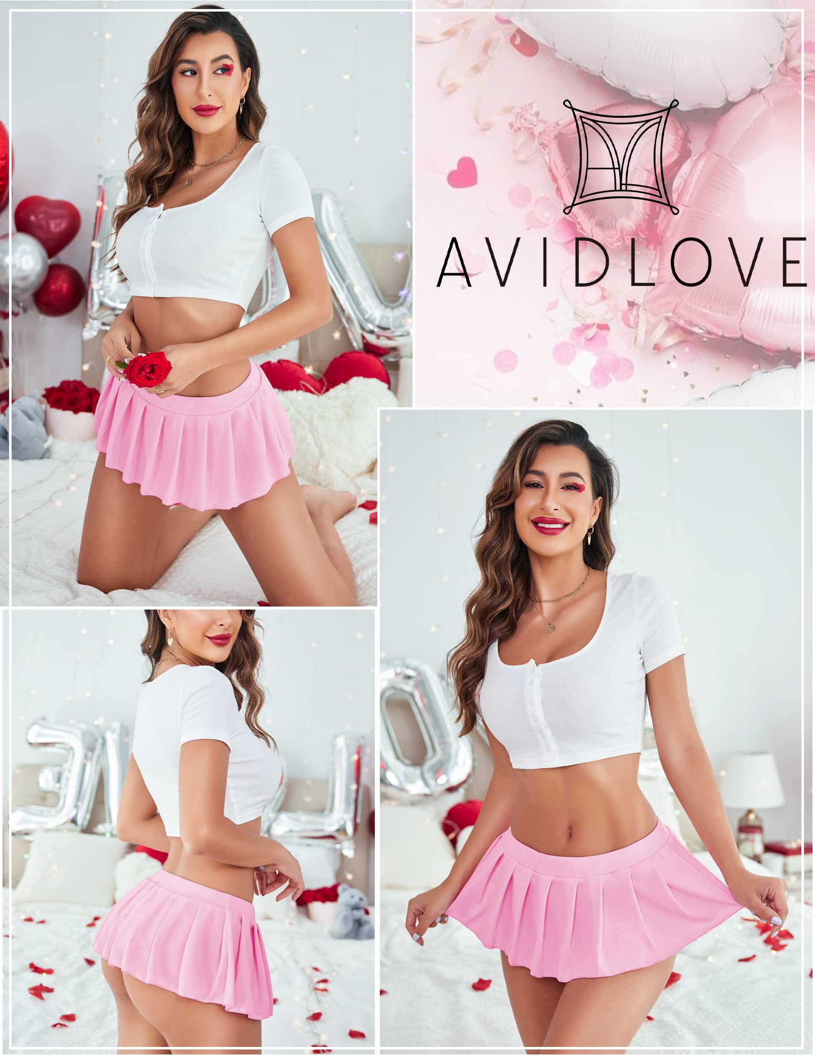 Avidlove Pleated Skirts for Women Y2k Mini Skirt Casual Short Skirts Micro Skirt XS-4XL: Small Bpink