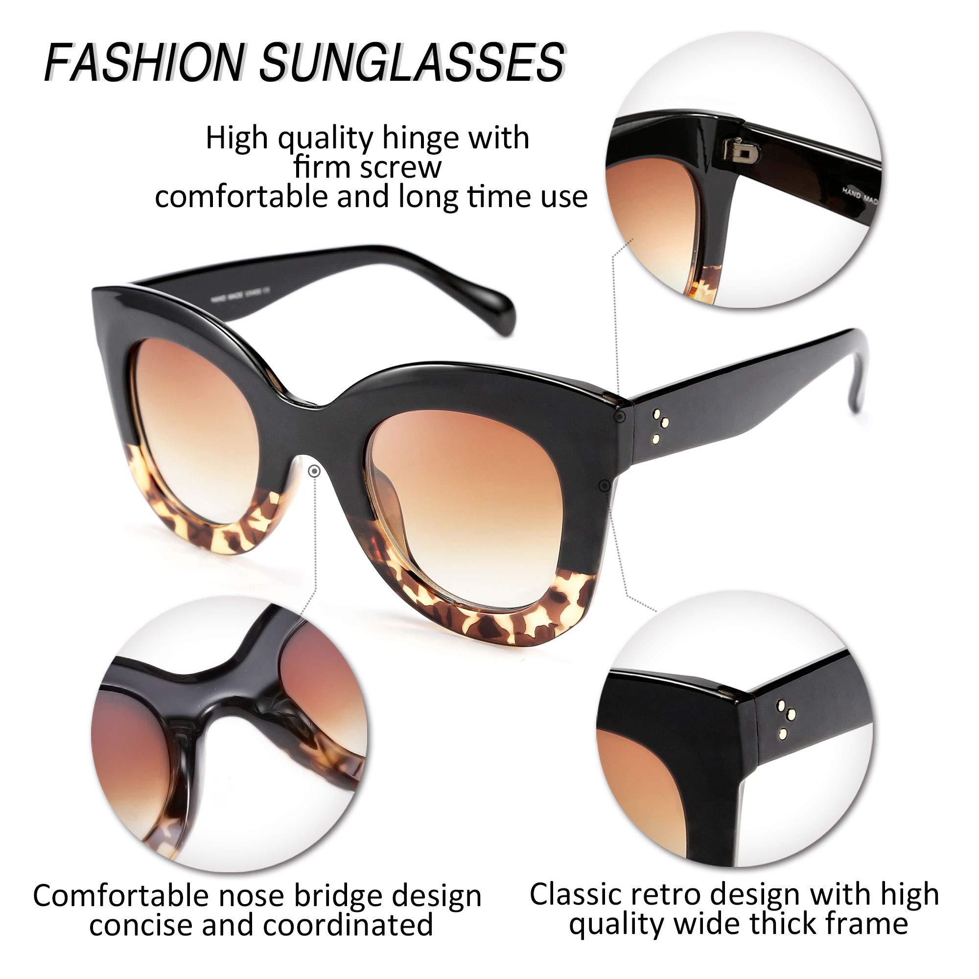 FEISEDY Retro Oversized Square Horn Sunglasses Semi Cat Eye Butterfly Glass Big Thick Bold Frame B2572 thumbnail 4