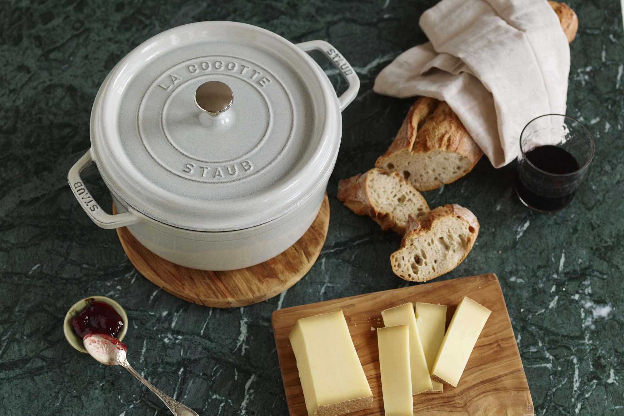 Staub Cast Iron 2.75-qt Round Cocotte - White Truffle, Made in France thumbnail 7