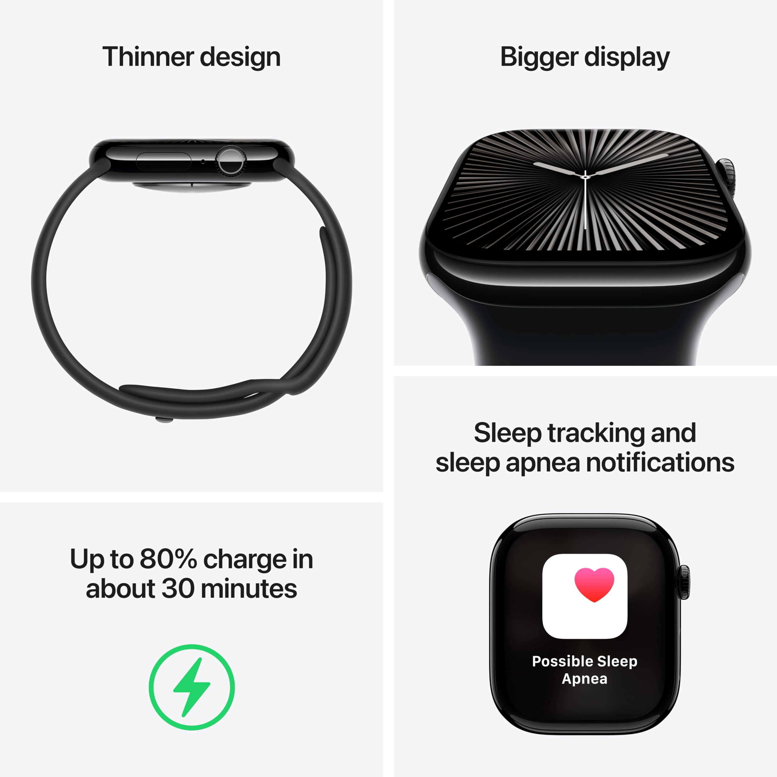 Apple Watch Series 10 [GPS 42mm case] Smartwatch with Silver Aluminium Case with Blue Cloud Sport Loop. Fitness Tracker, ECG App, Always-On Retina Display, Carbon Neutral: Jet Black Aluminium Case with Black Sport Band 42mm case + Small/Medium band GPS With AppleCare+ (2 Years)