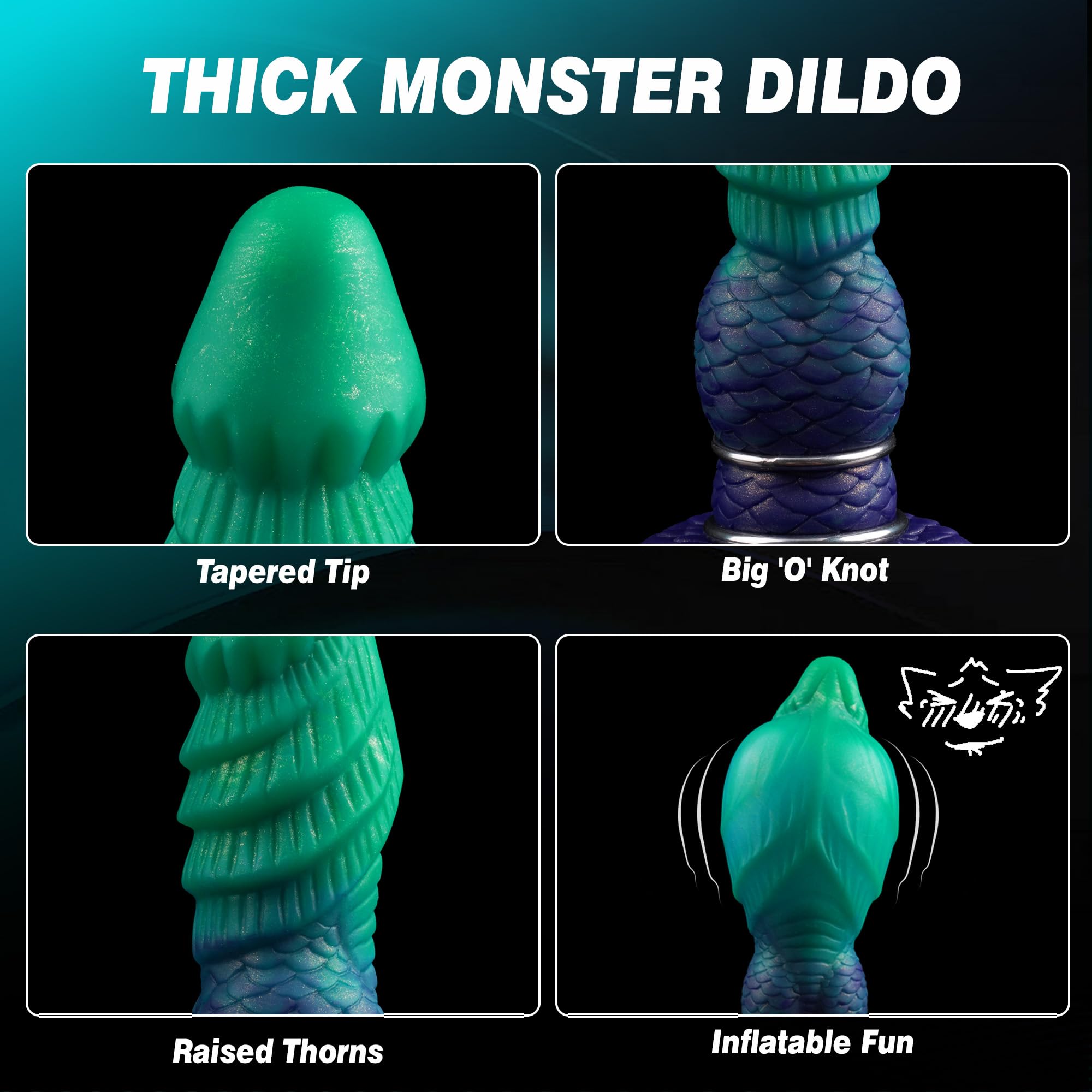 Monster Dildo Inflatable Dragon Dildo Knot Fantasy Dildo with Adjustable Thickness, Huge Dildo Thick Anal Dildo with Strong Suction Cup, Horse Dildo Animal Dog Dildo, Adult Toys for Women Men: Green