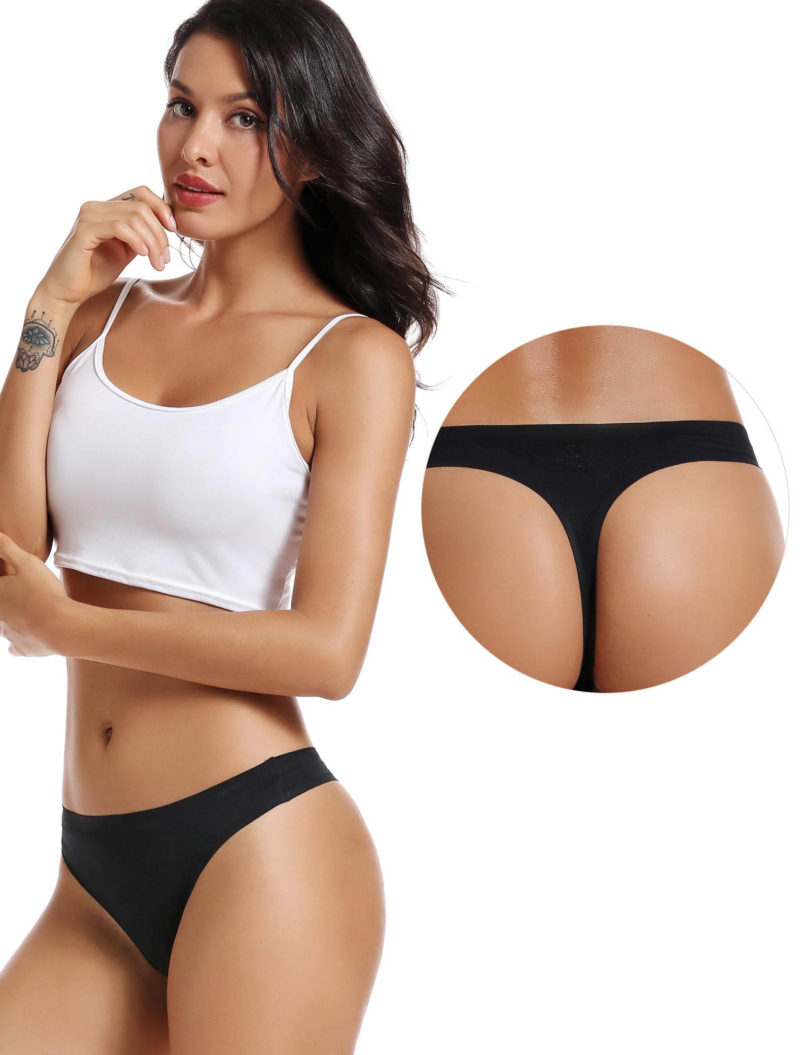 voenxe Seamless Women Underwear Thongs,No Show Ladies Thong,No Line Workout Breathable Comfortable Panties,Soft Undies,5-Pack: Large E-5 Pack Black