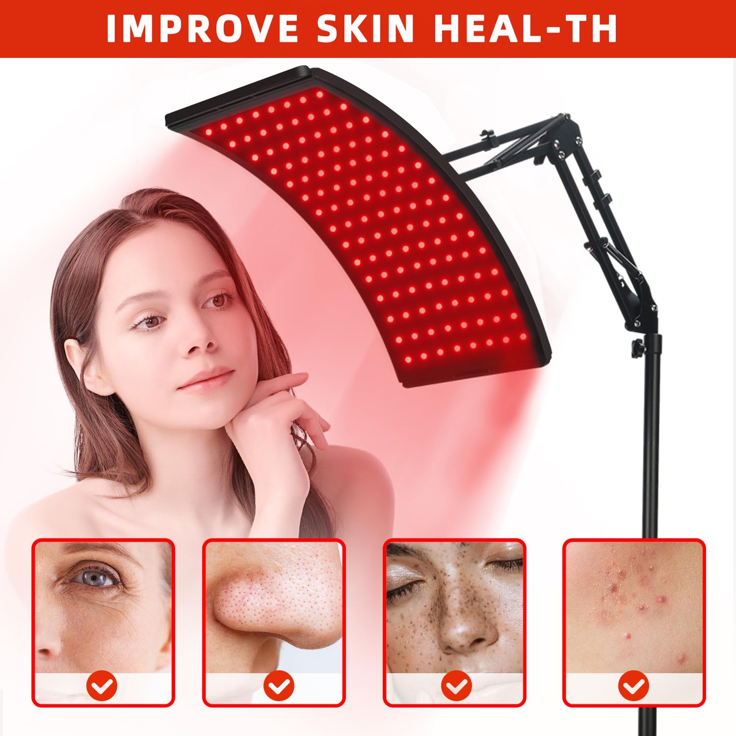 Red Light Therapy for Face and Body, Red Infrared Light Therapy Lamp with Stand Led 660nm Red Light-Therapy& 850nm Infrared Light Device for Body: Black