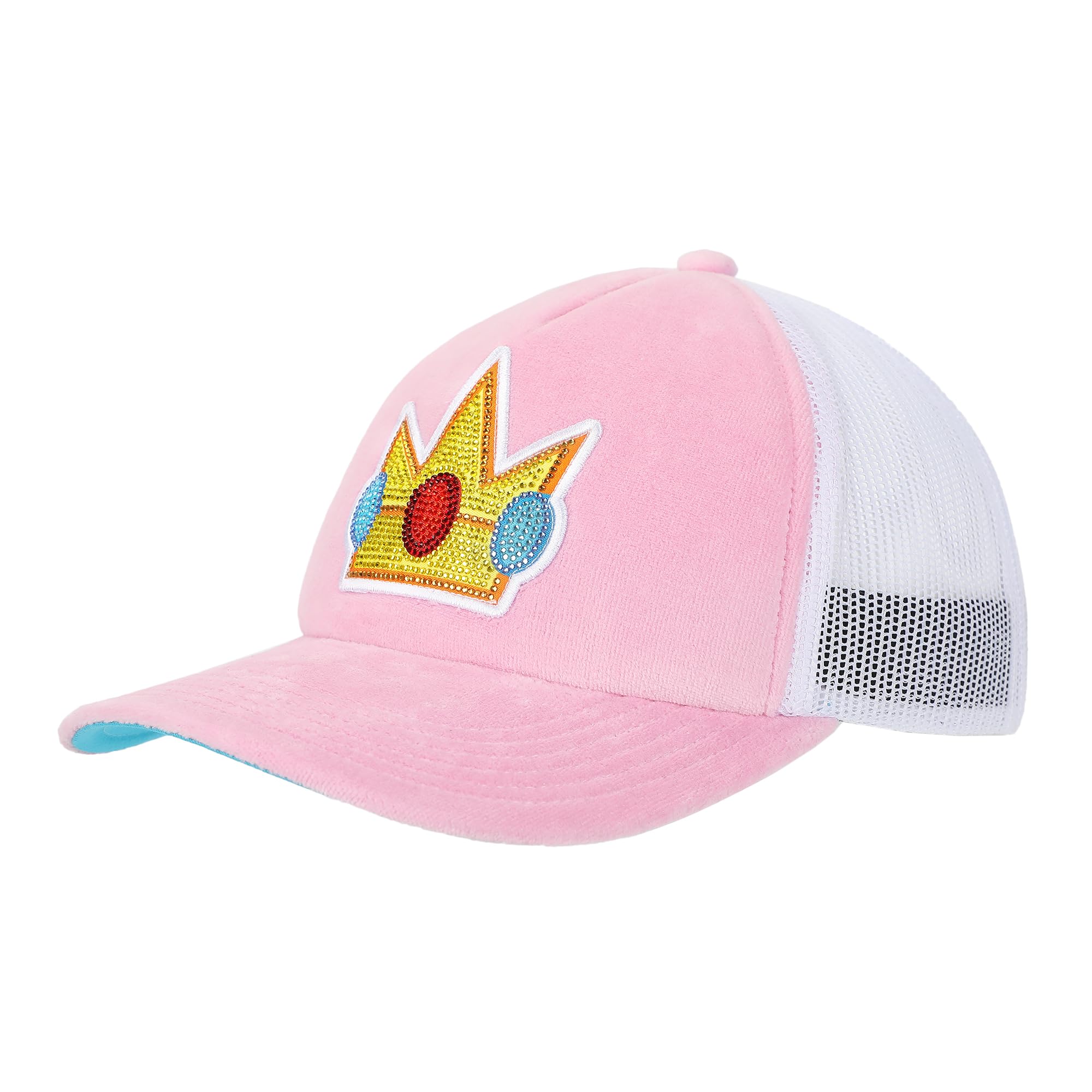Super Mario Bros Princess Peach Rhinestone Crown Pink Trucker Hat-OSFA