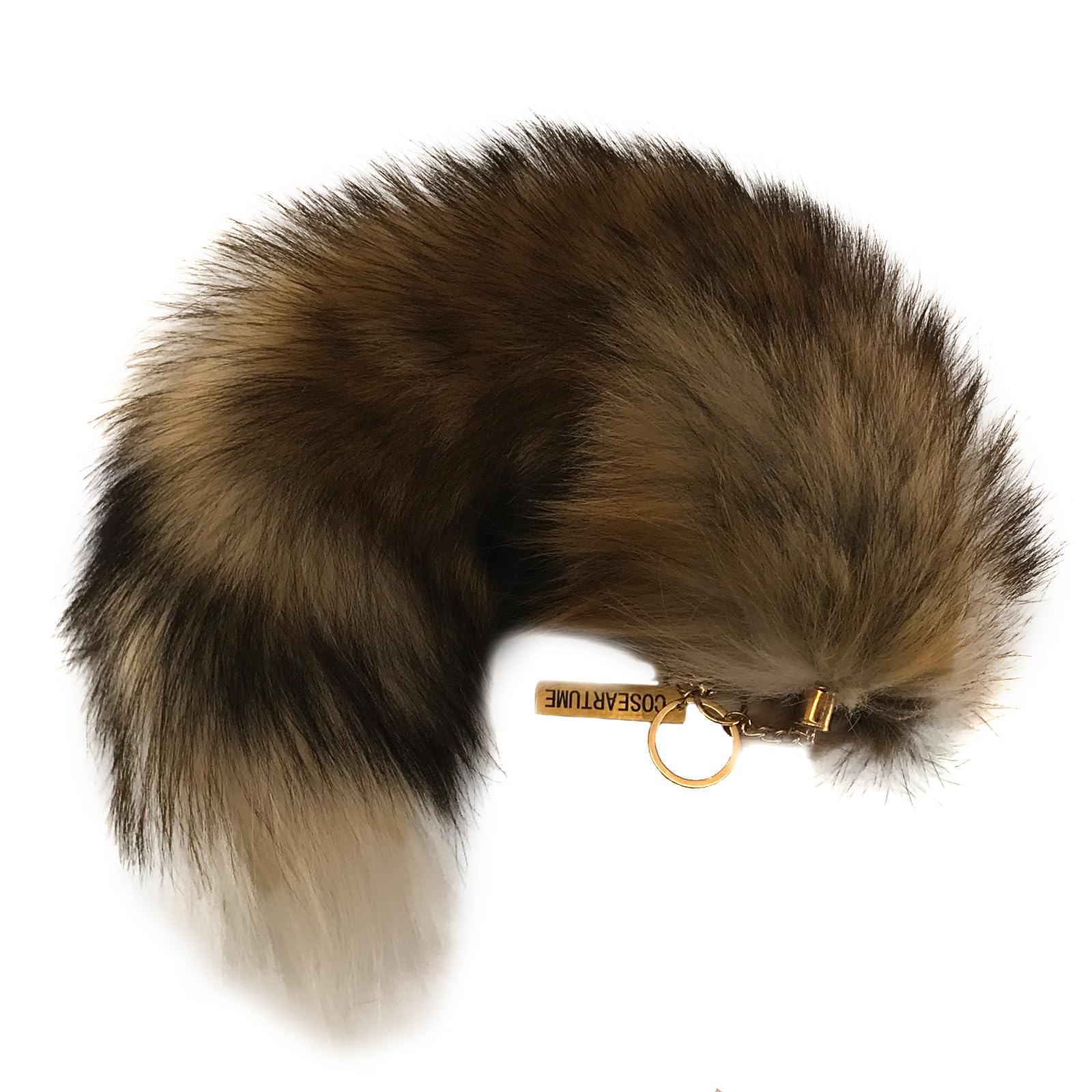 COSEARTUME Fluffy Therian Cat Wolf Tail Real Fox Fur Keychain Cosplay Toy Bag Keyring Halloween Costume for Kids Adult: Sunny Black