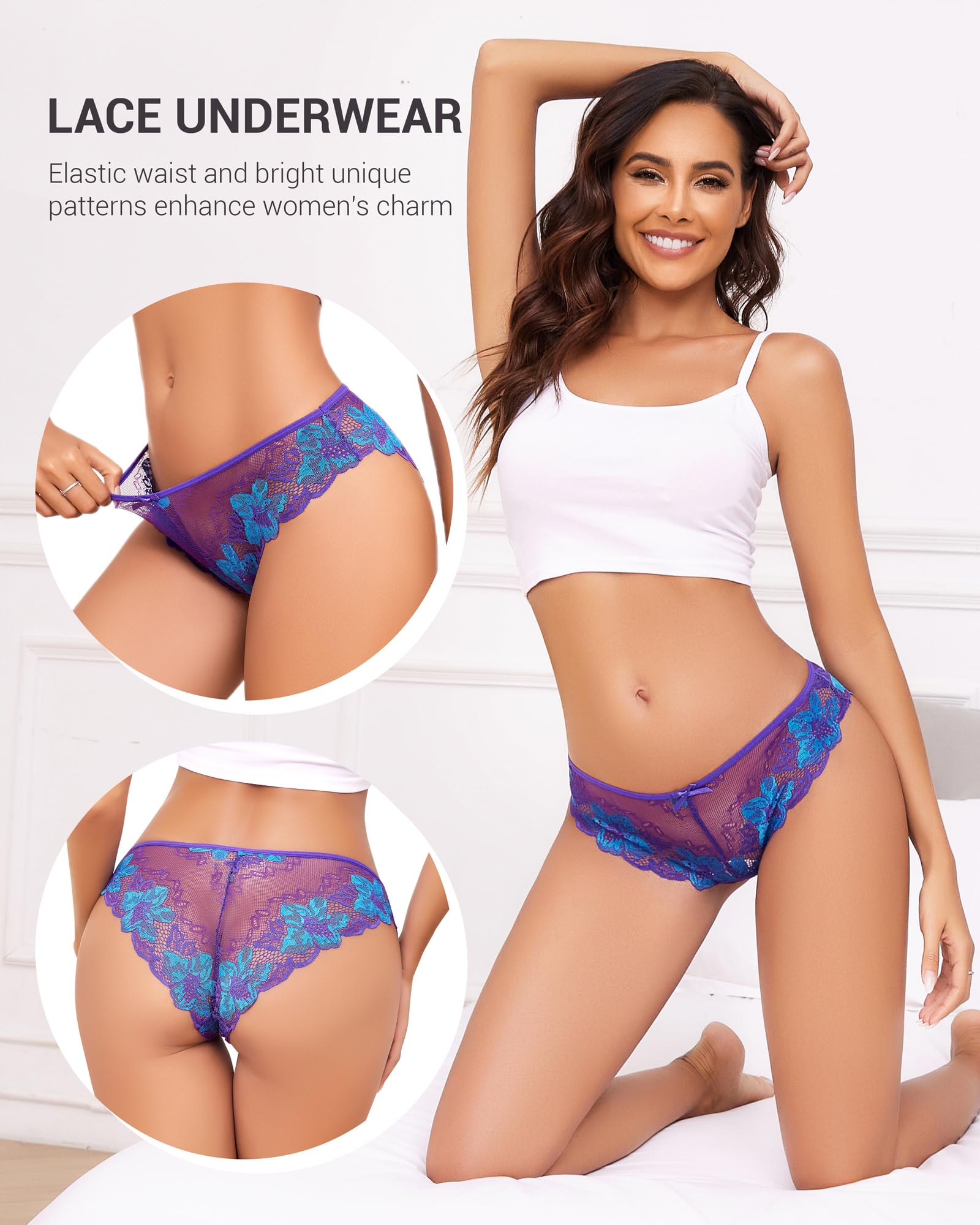 UGDUCK Lace Underwear for Women Sexy Cheeky Panty Seamless Women's Underwear Hipster Ladies No Show Breathable Bikini 3 Pack: Small Multicolor-a