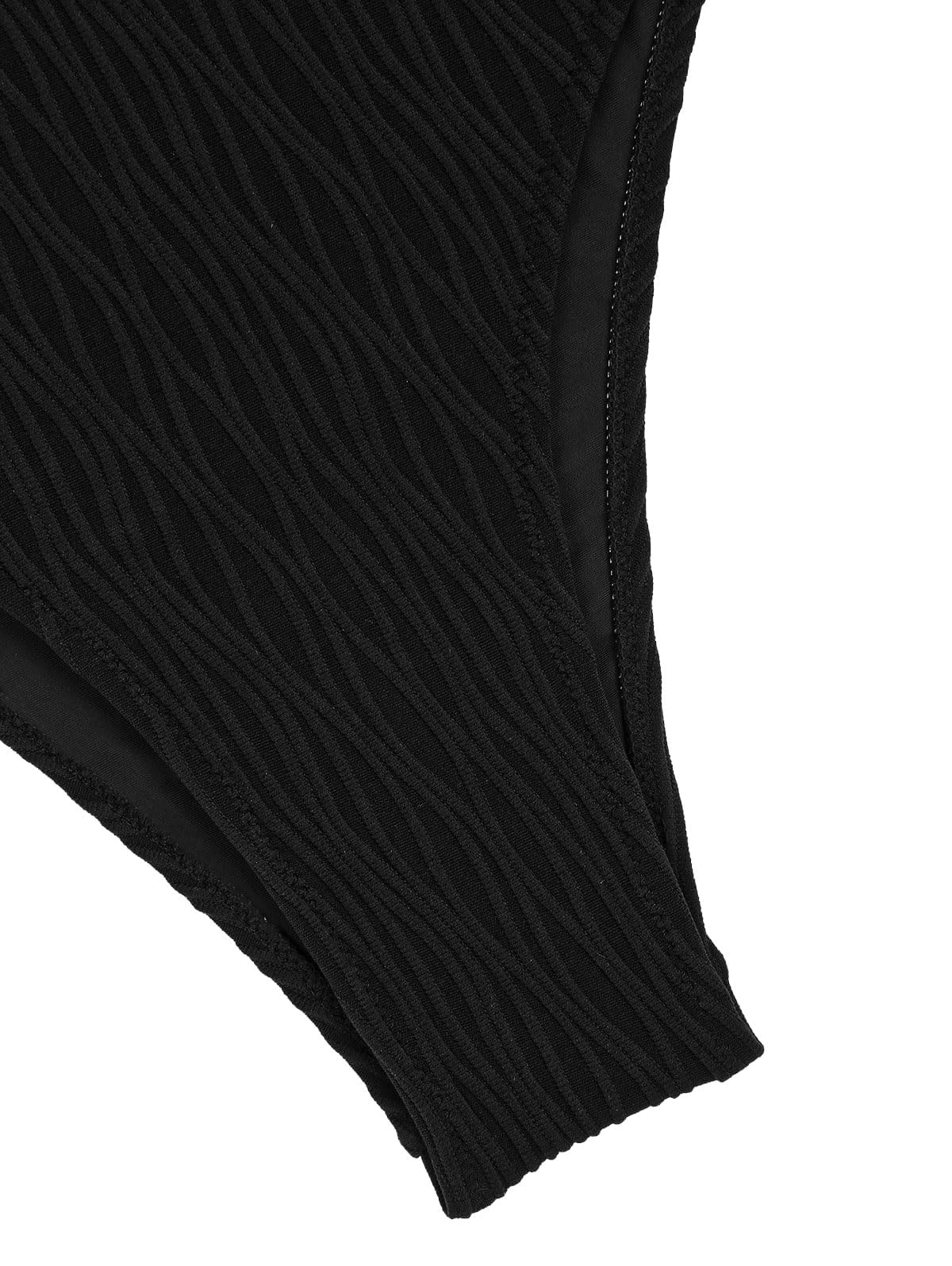 ZAFUL Women's Strapless Ribbed V Wired Lace Up Ruffle Tie High Cut Bandeau Swimsuits Bikini Set - Image 4