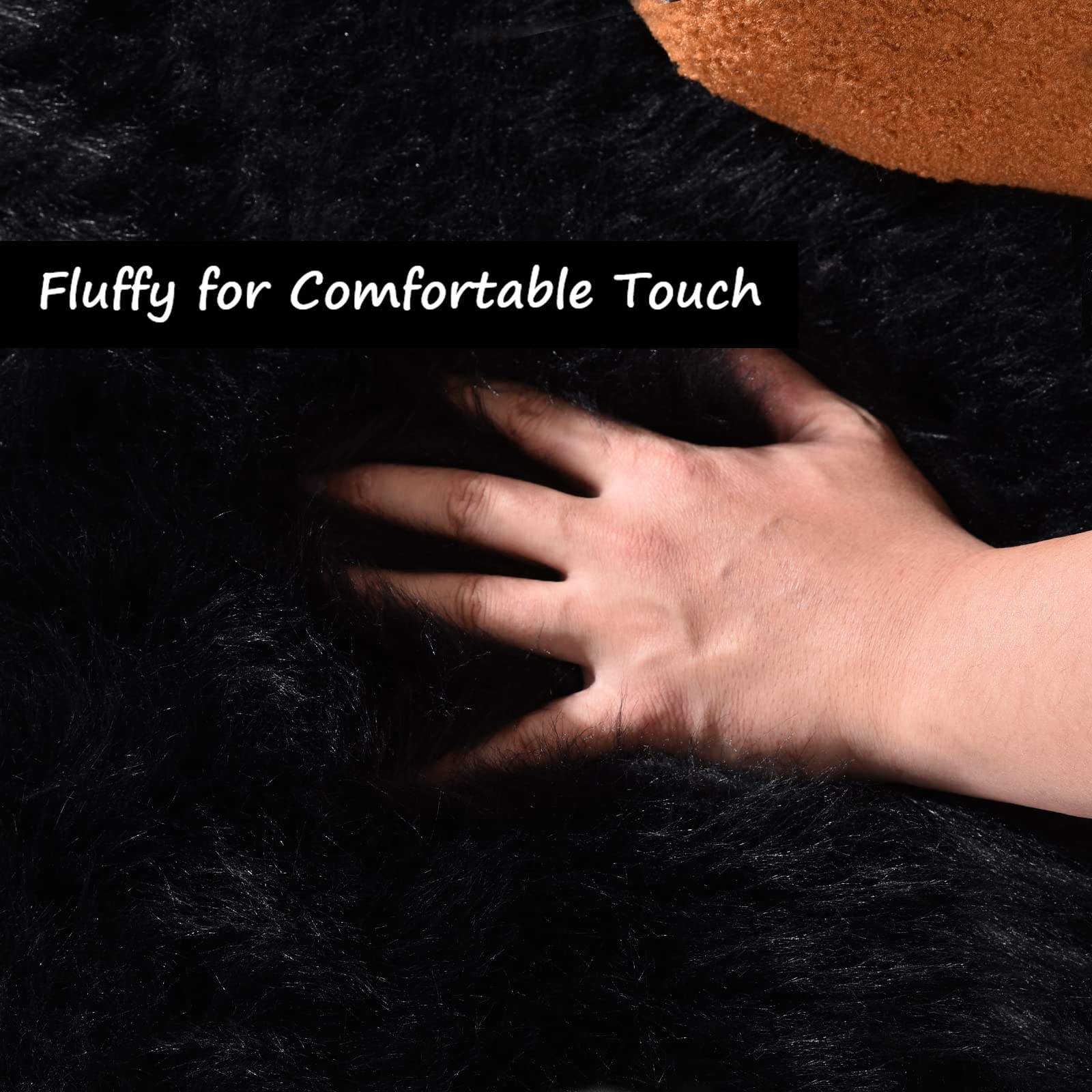 Goolela Black Fluffy Faux Fur Rug 2x3 Black Fuzzy Furry Sheepskin Rug Small Carpet for Bedroom Dorm Bathroom Washable Rectangle: 2&apos; x 3&apos; (Rectangular) Black
