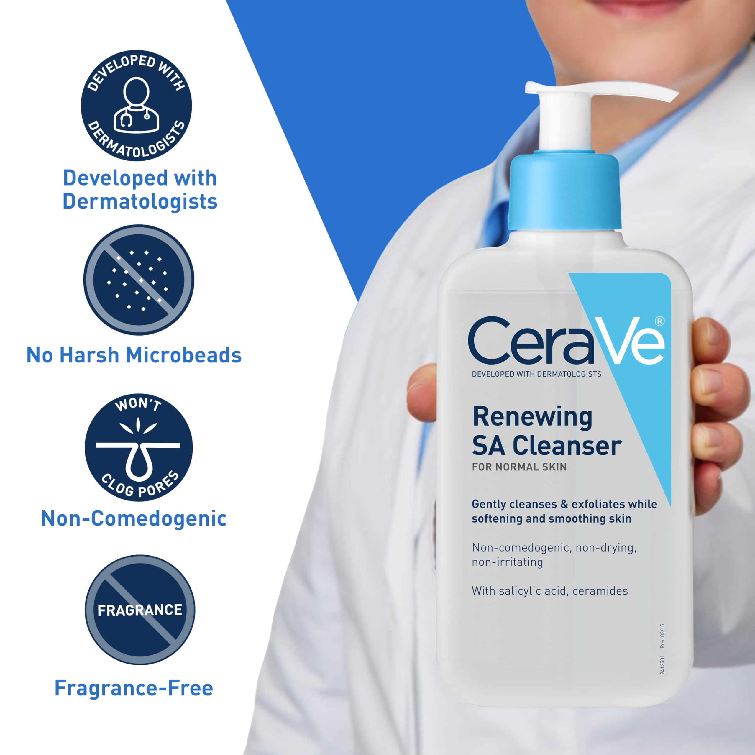 CeraVe Renewing Salicylic Acid Cleanser, Formulated With Hyaluronic Acid, Niacinamide, & Ceramides, Gentle BHA Exfoliating Face Wash Smooths & Softens Skin, Non Comedogenic & Fragrance Free, 16 Ounce: Fragrance Free 16 Fl Oz (Pack of 1)