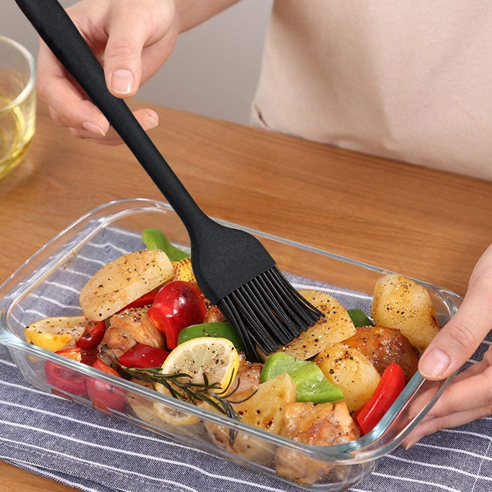 SILCONY Set of 4 Pure Silicone Spatulas Spoon Pastry Basting Brush Heat Resistant (11"-8.4") (4, Spatula Set - ): Black