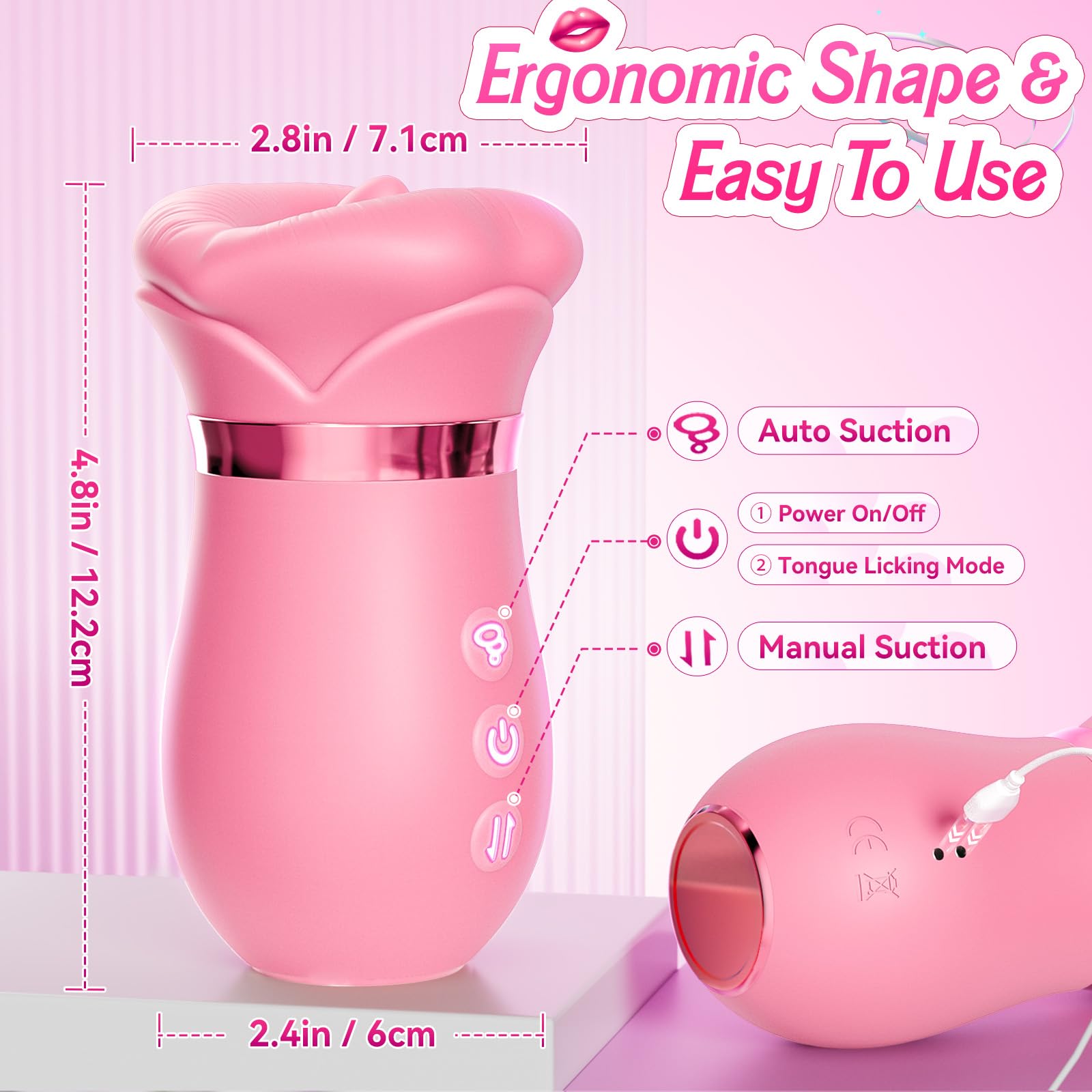 Vibrator Adult Sex Toys for Women - Sovokn 5IN1 Mouth Sucking Vibrator Rose Sex Toy, 10 Tongue Licking, 3 Auto & 1 Manual Sucking Adult Toys New APP, Clit Nipple Vibrator Female Couple Sex Toys,: Pink