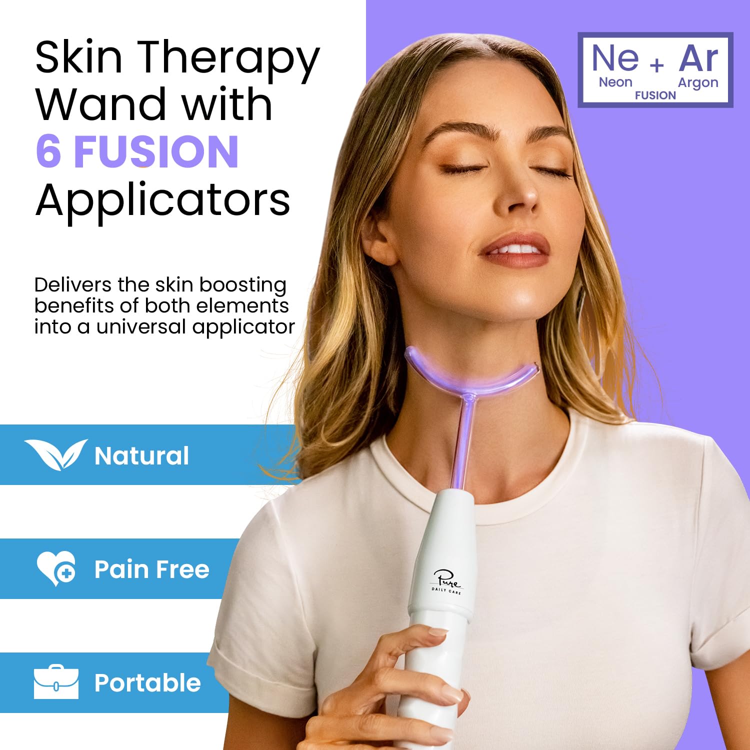 NuDerma Clinical Skin Therapy Wand - Portable Skin Therapy Machine w 6 Fusion Neon + Argon Wands – Anti Aging - Clarifying - Skin Tightening & Radiance - Wrinkle Reducing