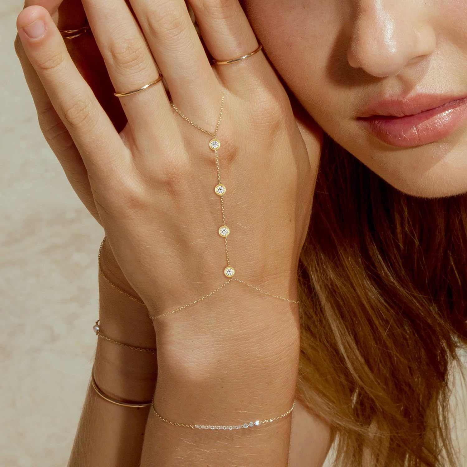 Listine Hand Chain Bracelet 14K Gold Plated Ring Bracelet Hand Chain Trendy Stuff for Women Dainty Hand Bracelets with Finger Ring Hand Jewelry for Women: I