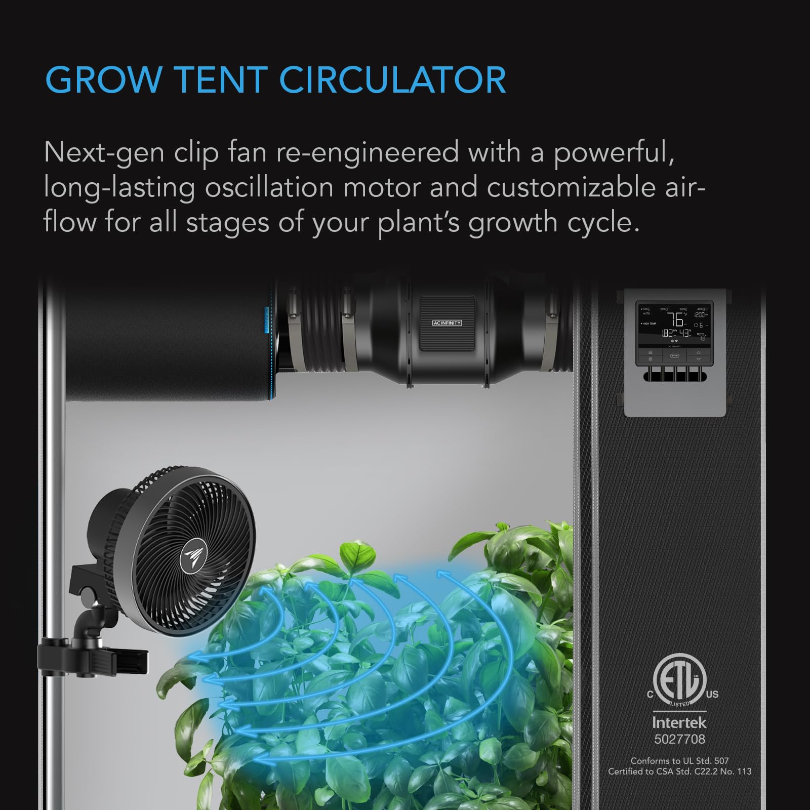AC Infinity Advance Grow System 3x3, 3-Plant Kit, WiFi-Integrated Grow Tent Kit, Automate Ventilation, Circulation, Schedule Full Spectrum Samsung LM301H LED Grow Light, 2000D Mylar Tent: Black 24&#x201D; x 24&#x201D; x 72&#x201D;
